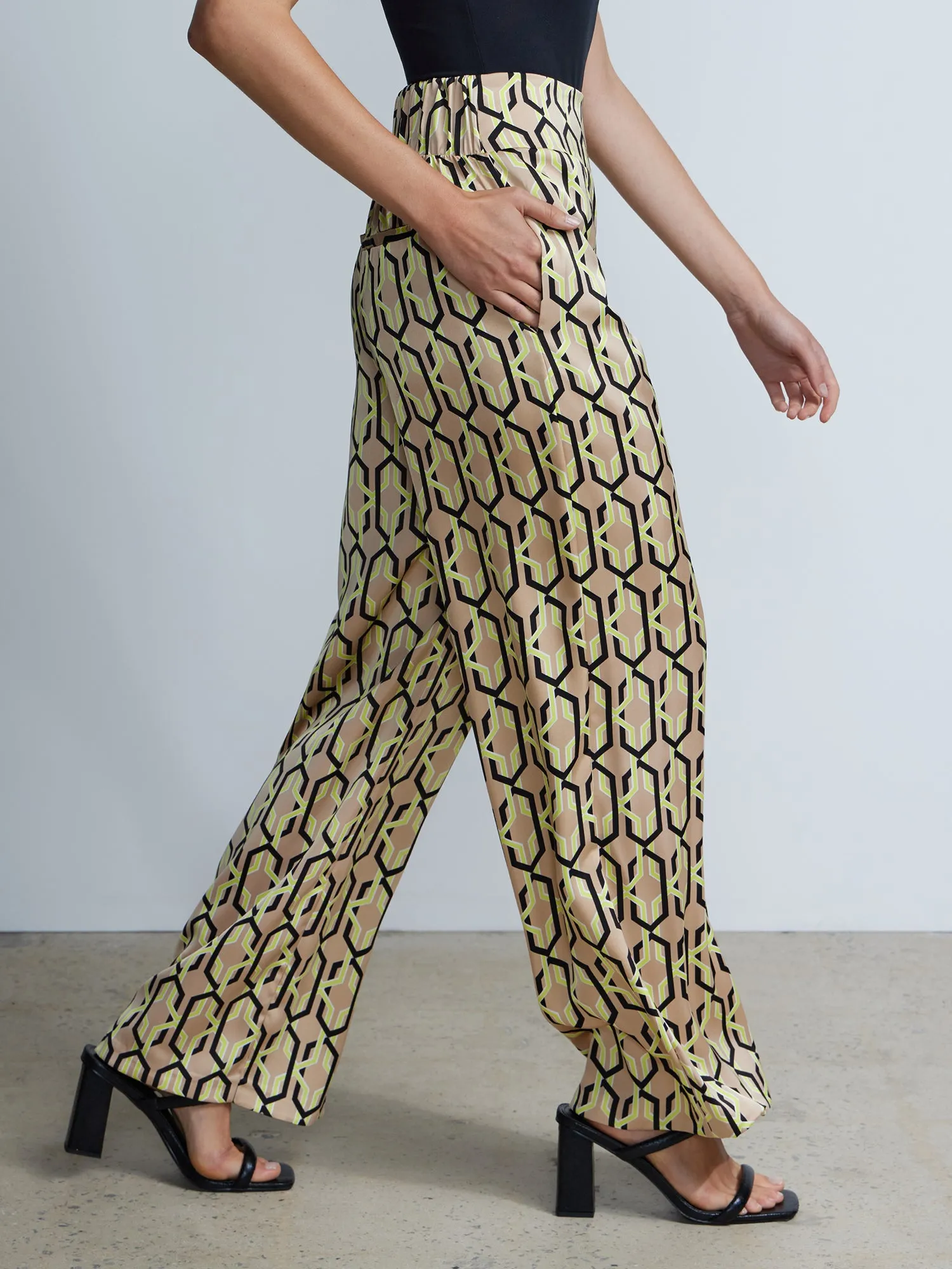 High Waist Link Print Palazzo Pant