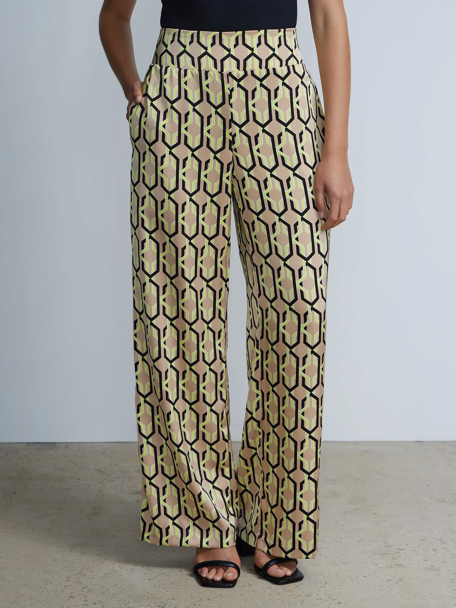 High Waist Link Print Palazzo Pant