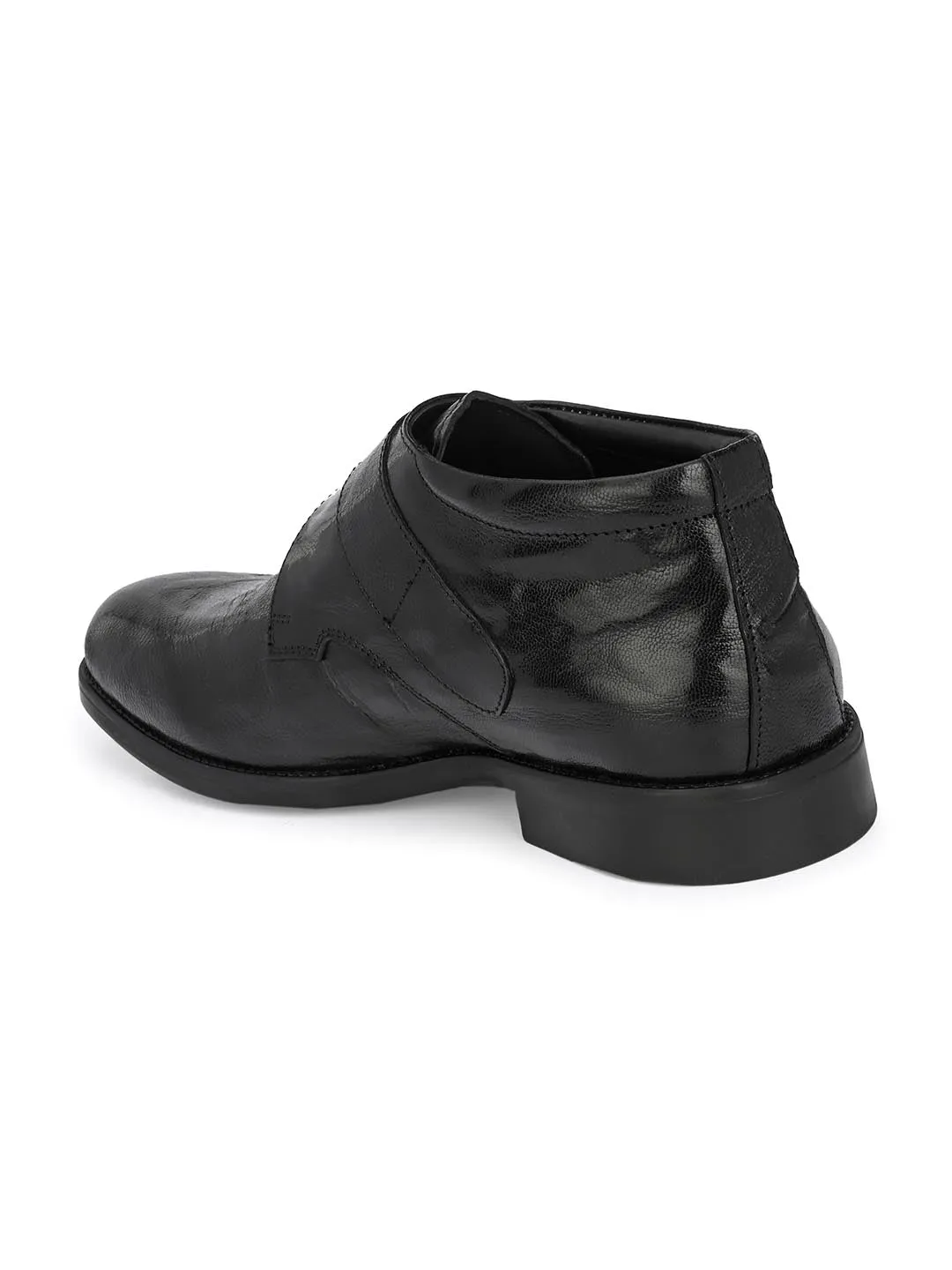 Hitz Men's Black Leather Single Strap Monk Ankle Shoes