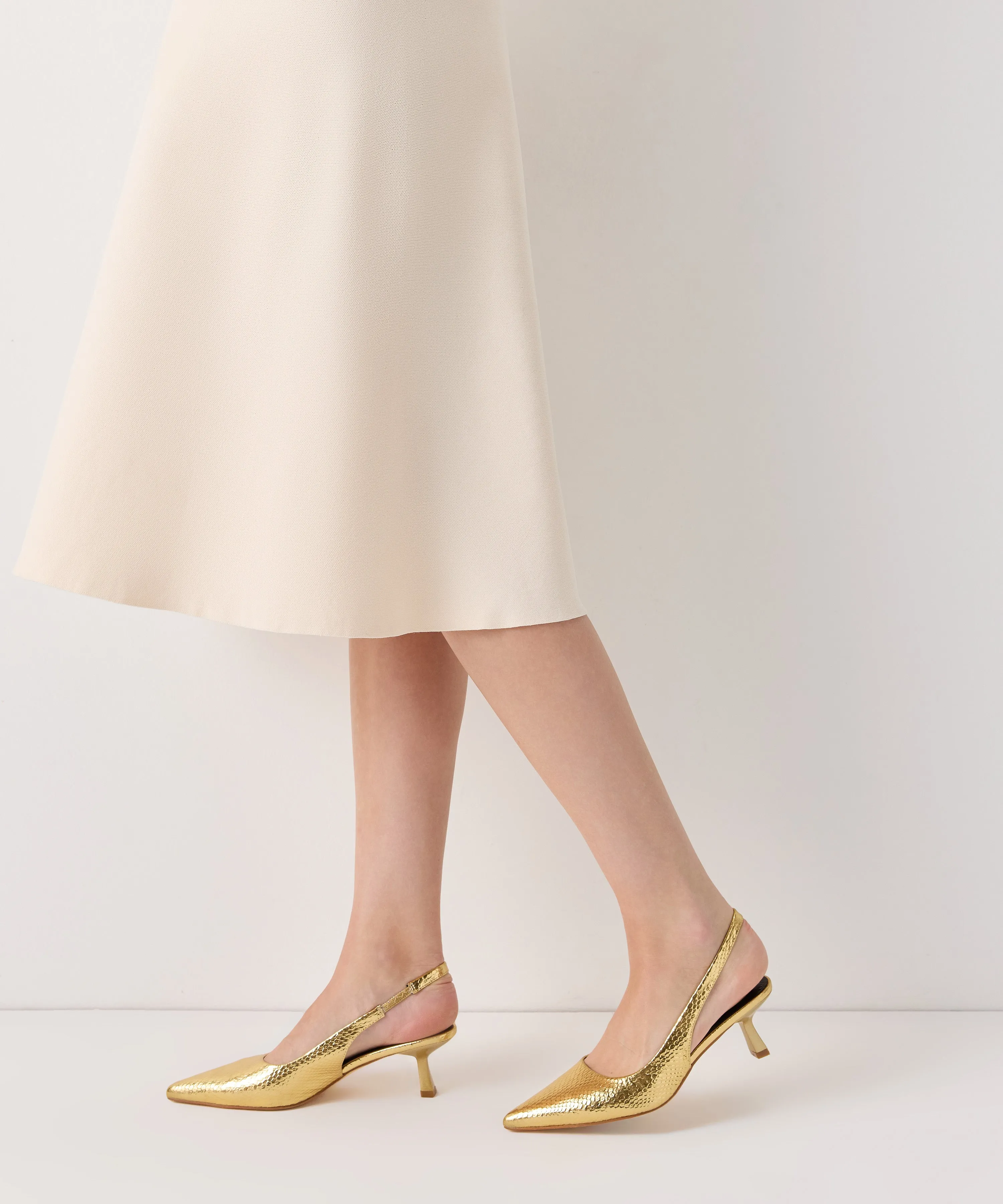 Ipekyol Shiny Textured Sling Back Heels Gold