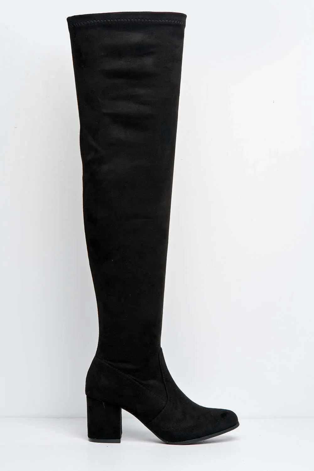 Jayda Over The Knee Block Heel Boots in Black