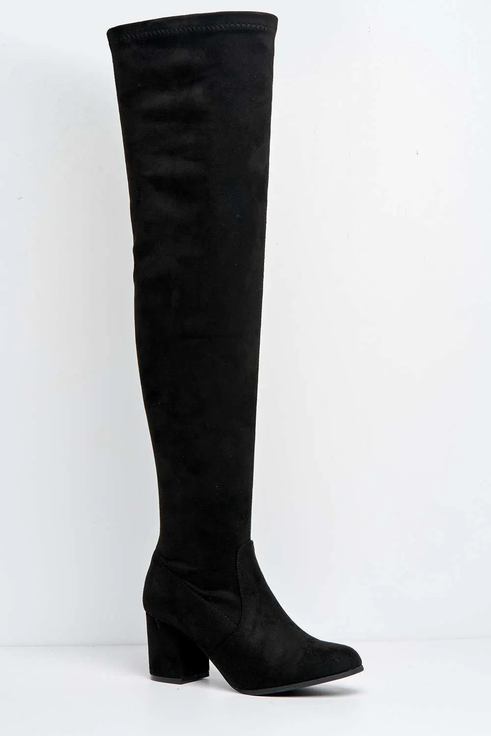 Jayda Over The Knee Block Heel Boots in Black