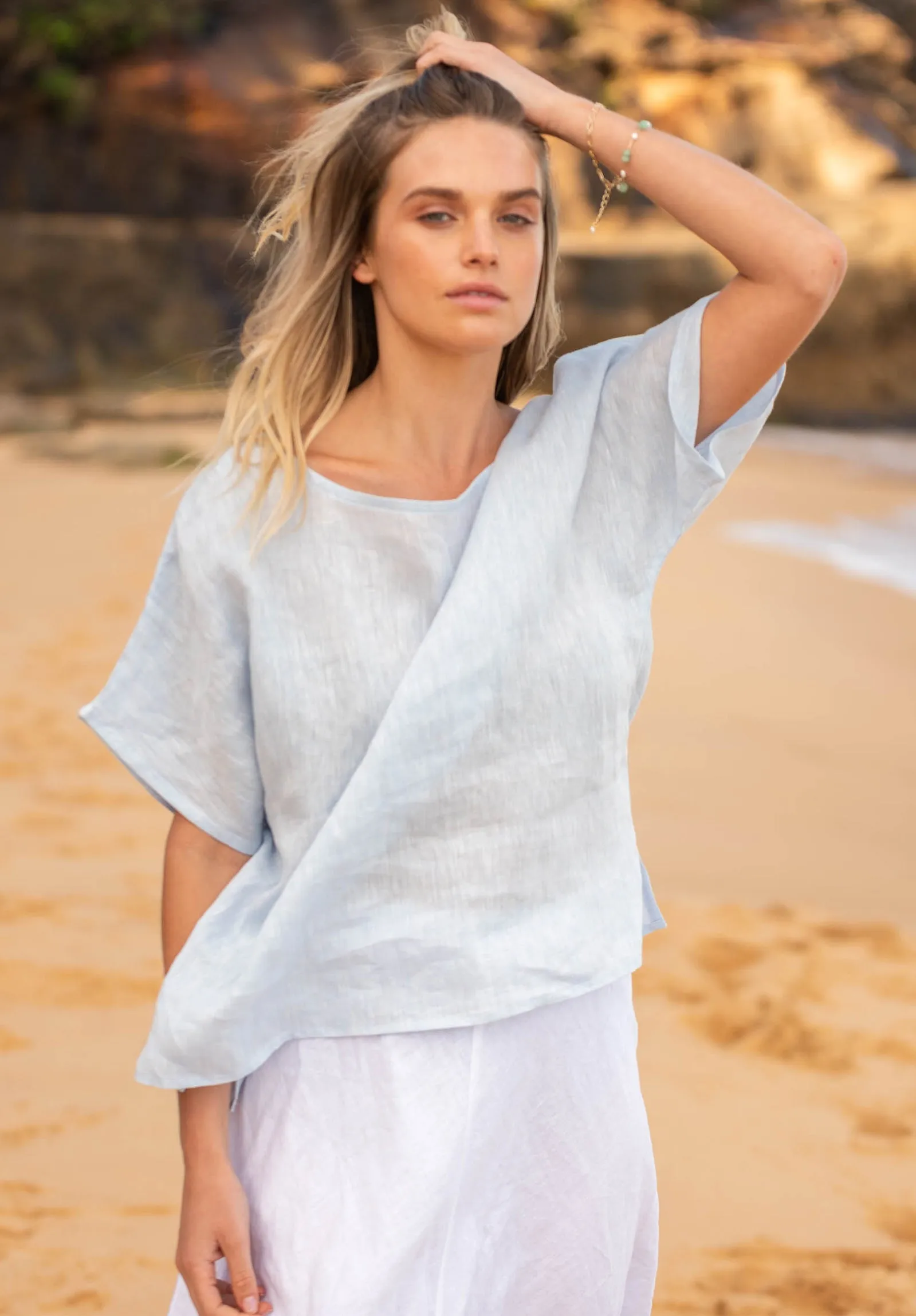 Kaori Sky, Kimono Sleeve Linen Top