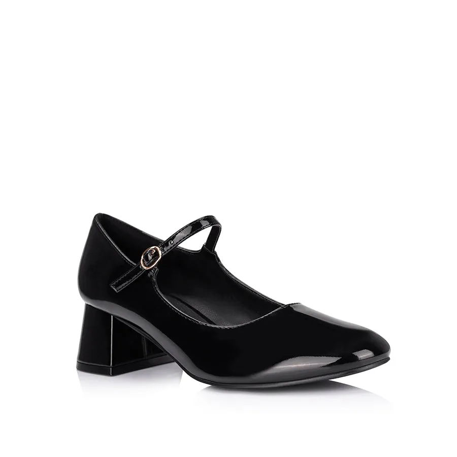 Kenna Mary Jane Block Heels - Black Patent