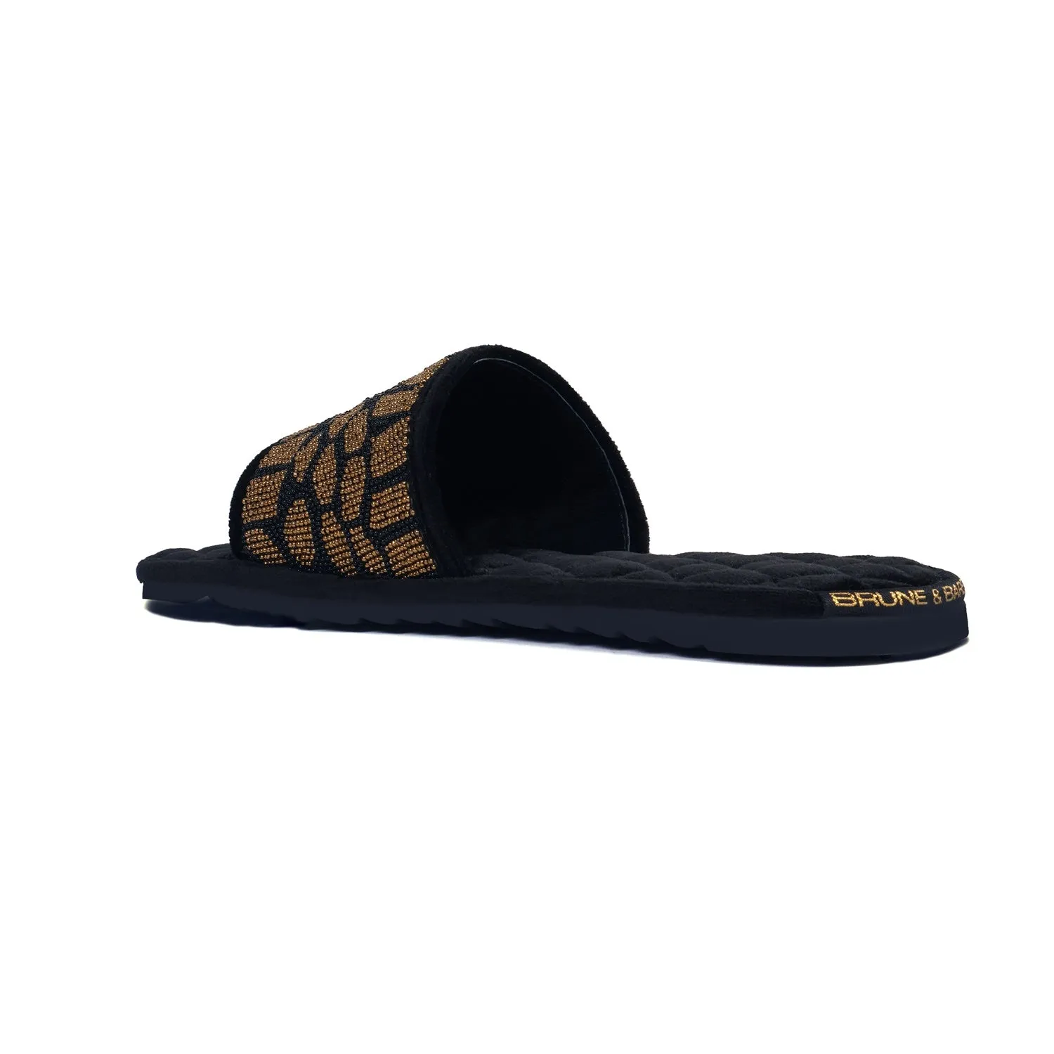 Leopard Styled Zardosi Strap Quilted Super Soft Base Velvet Slide-in Slippers By Brune & Bareskin