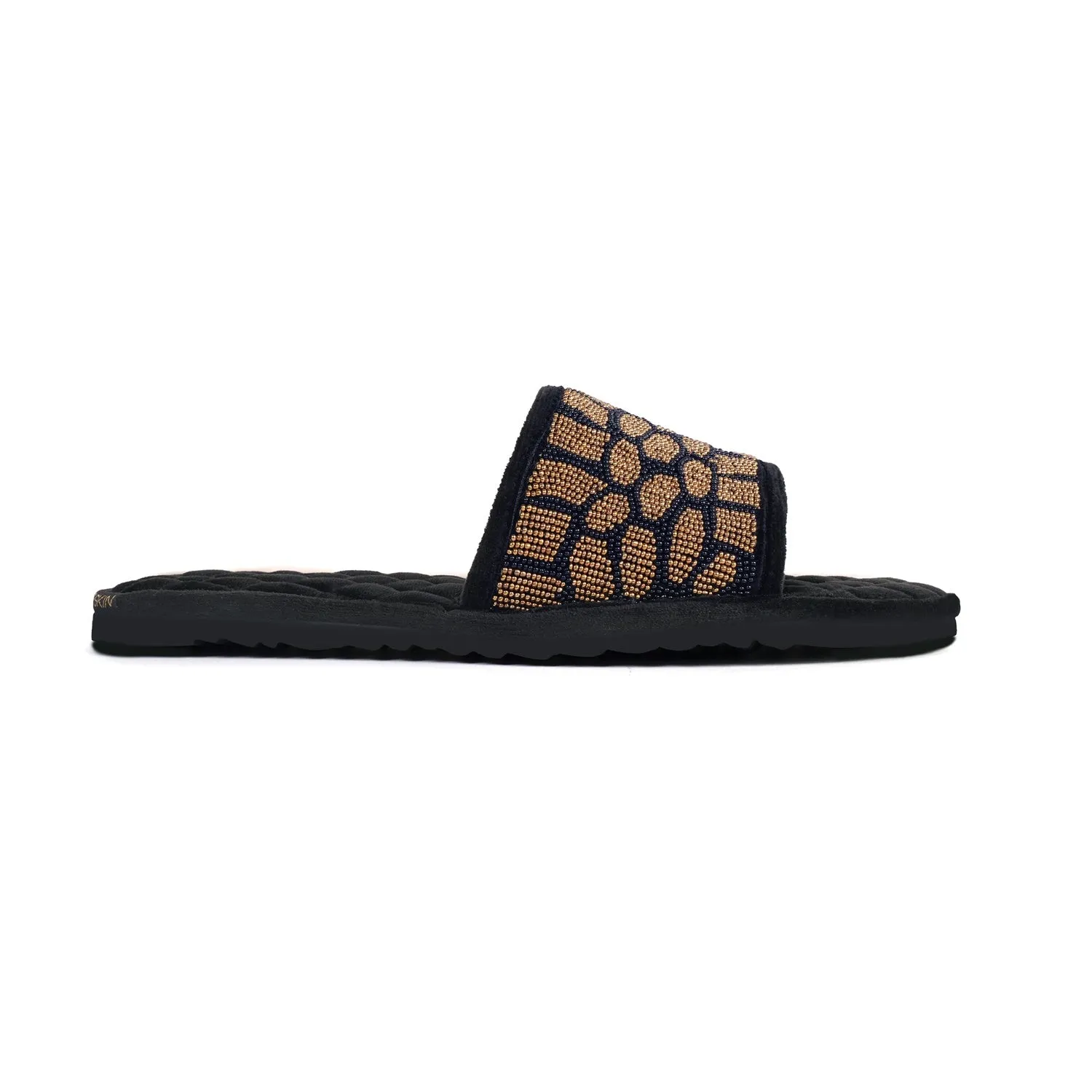 Leopard Styled Zardosi Strap Quilted Super Soft Base Velvet Slide-in Slippers By Brune & Bareskin