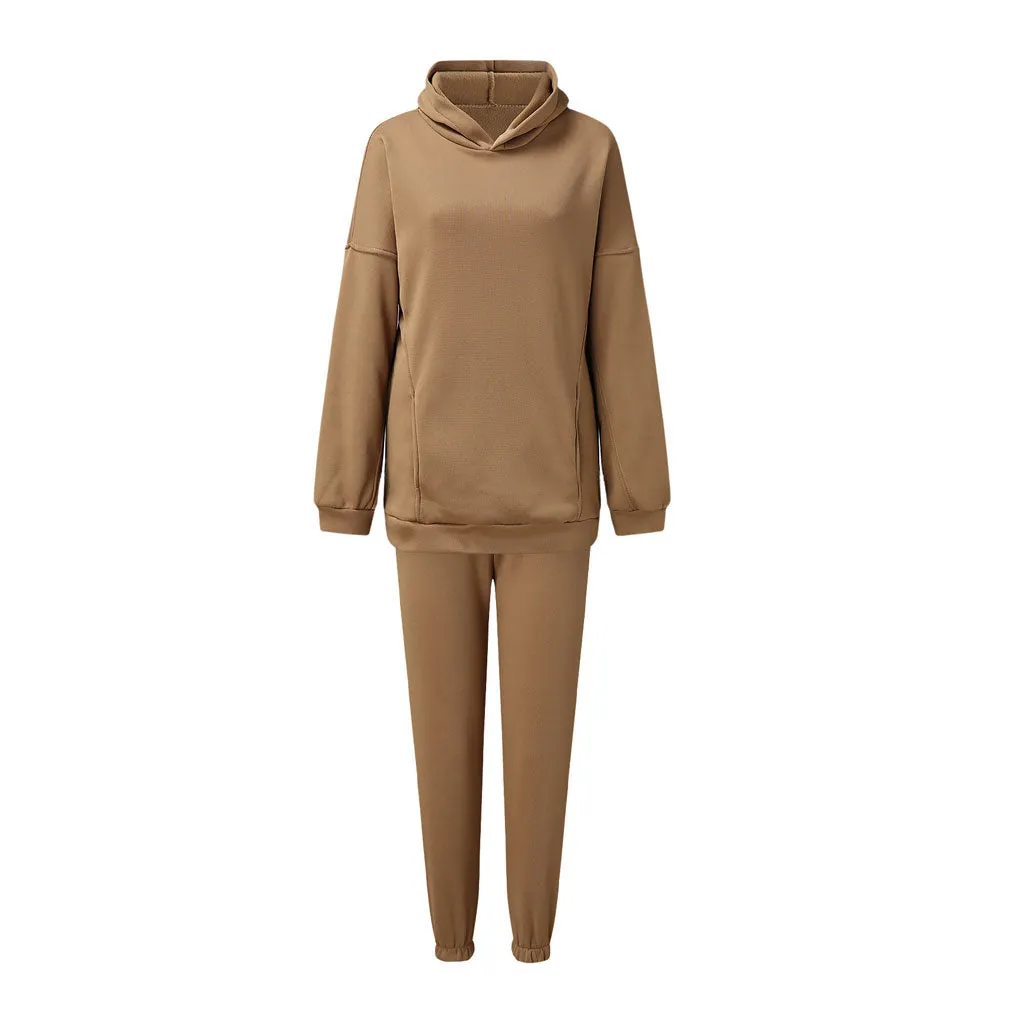 Long Sleeve Hoodie Trendy Matching Set - Beige