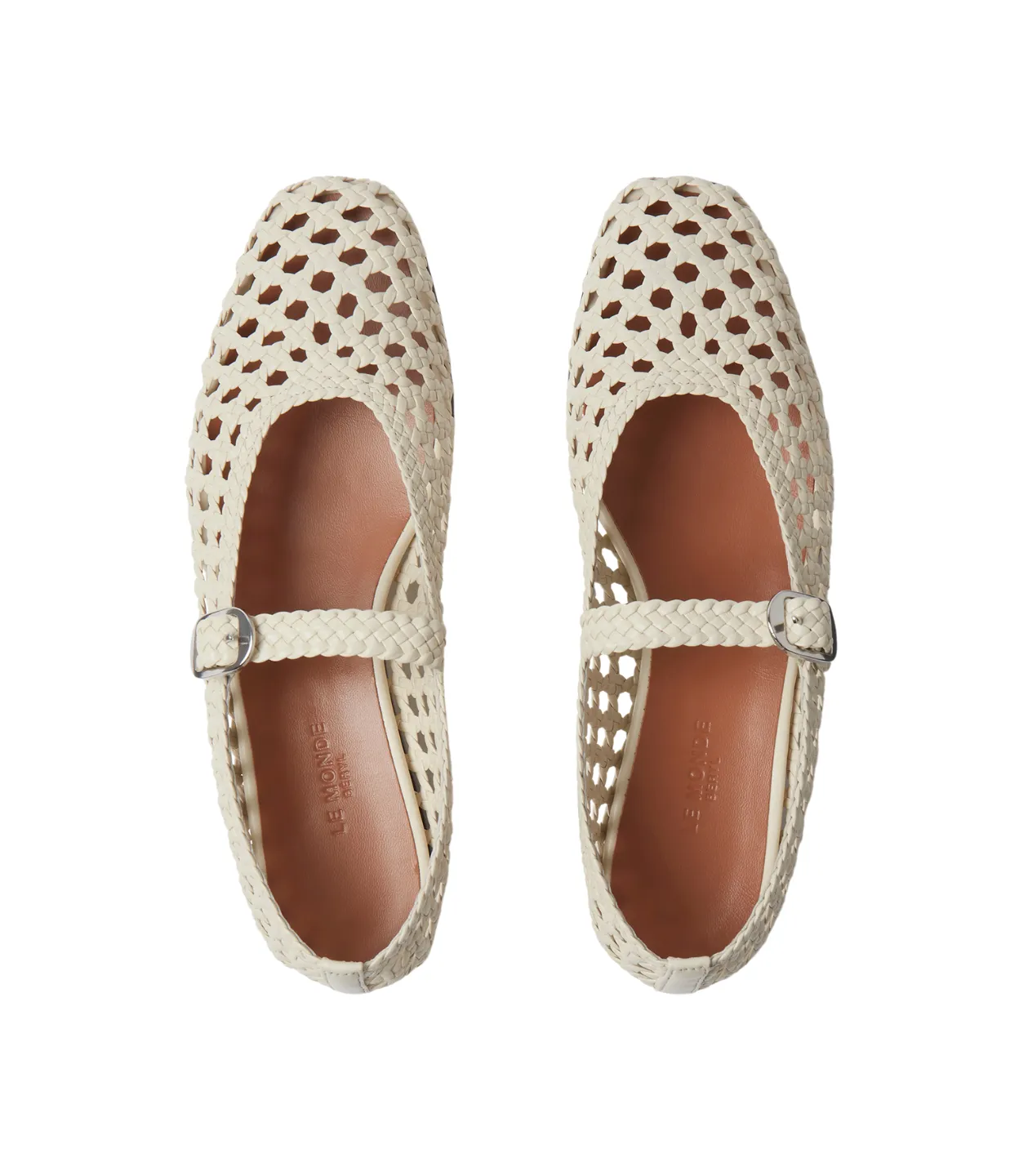 Mary Jane Woven Flat in Ecru