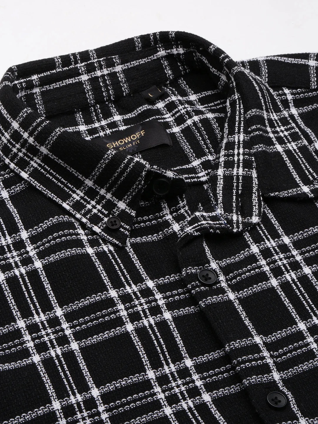 Men Black Checked Slim Fit Shirt