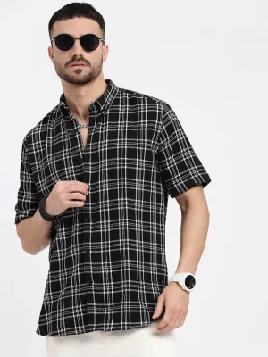 Men Black Checked Slim Fit Shirt