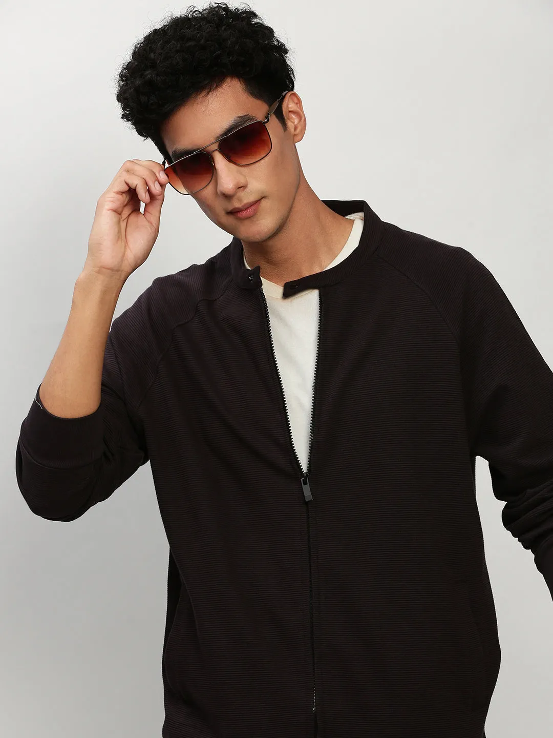 Men Black Solid Casual Sweatshirts