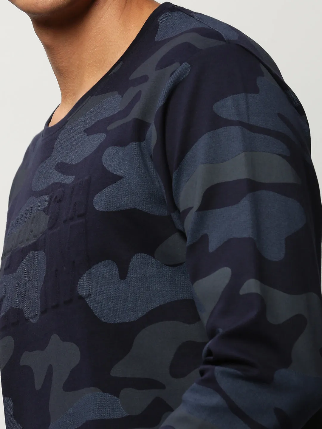 Men Blue Camouflage Casual Sweatshirts