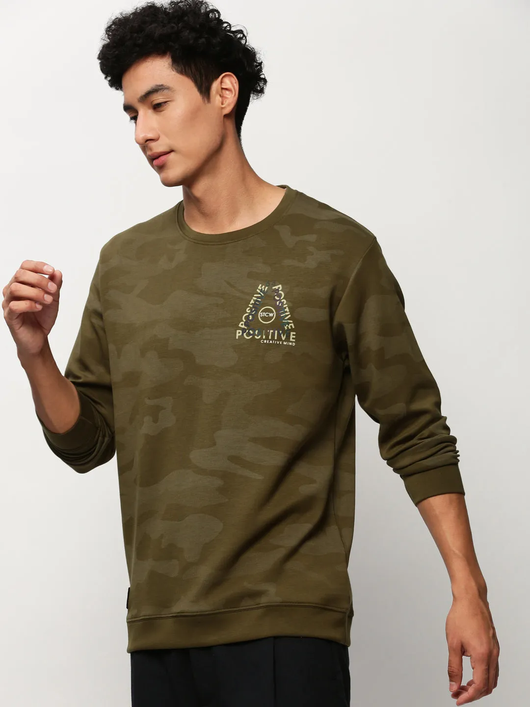 Men Green Camouflage Casual Sweatshirts