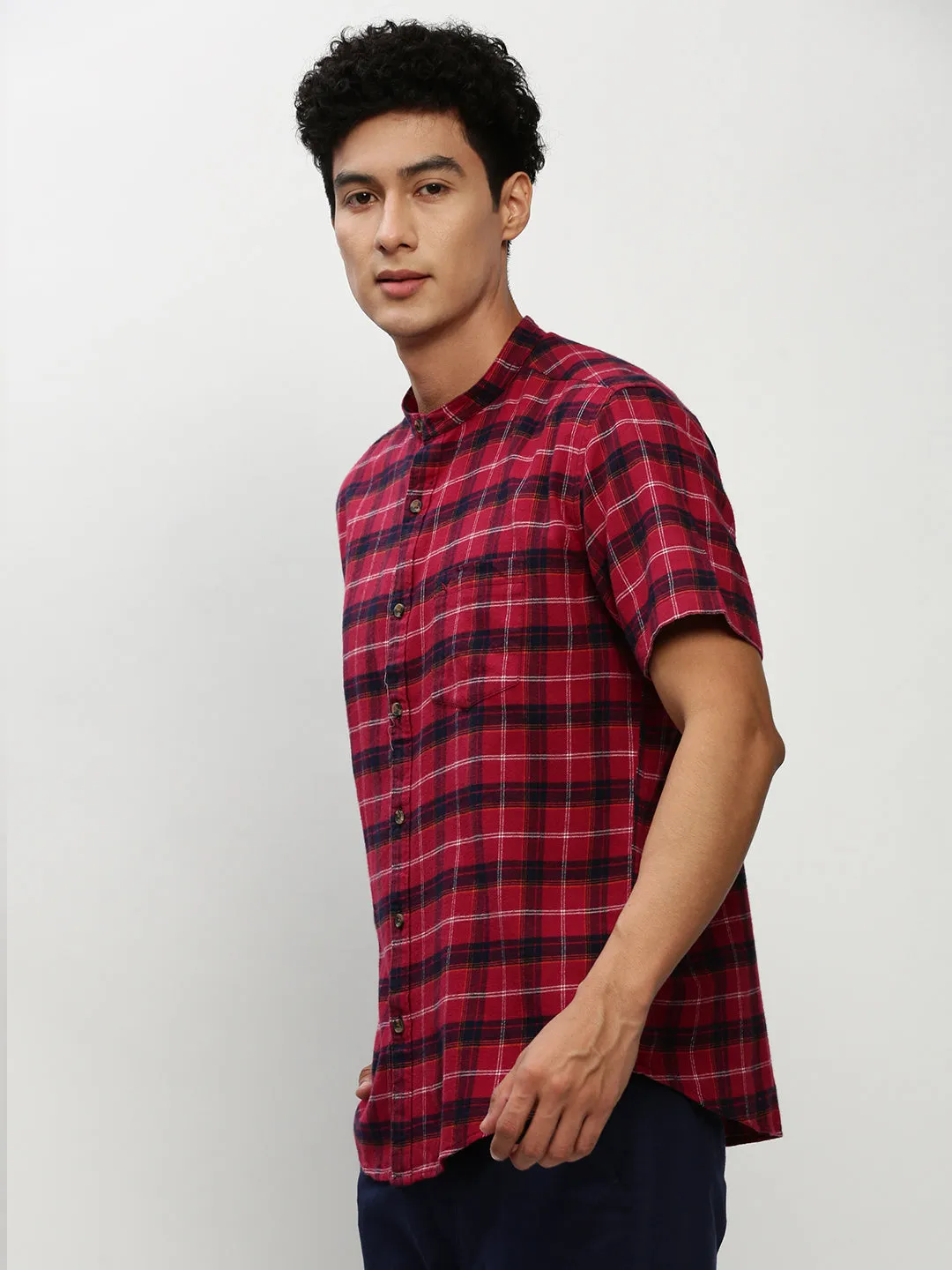 Men Red Checked Casual Casual Shirts