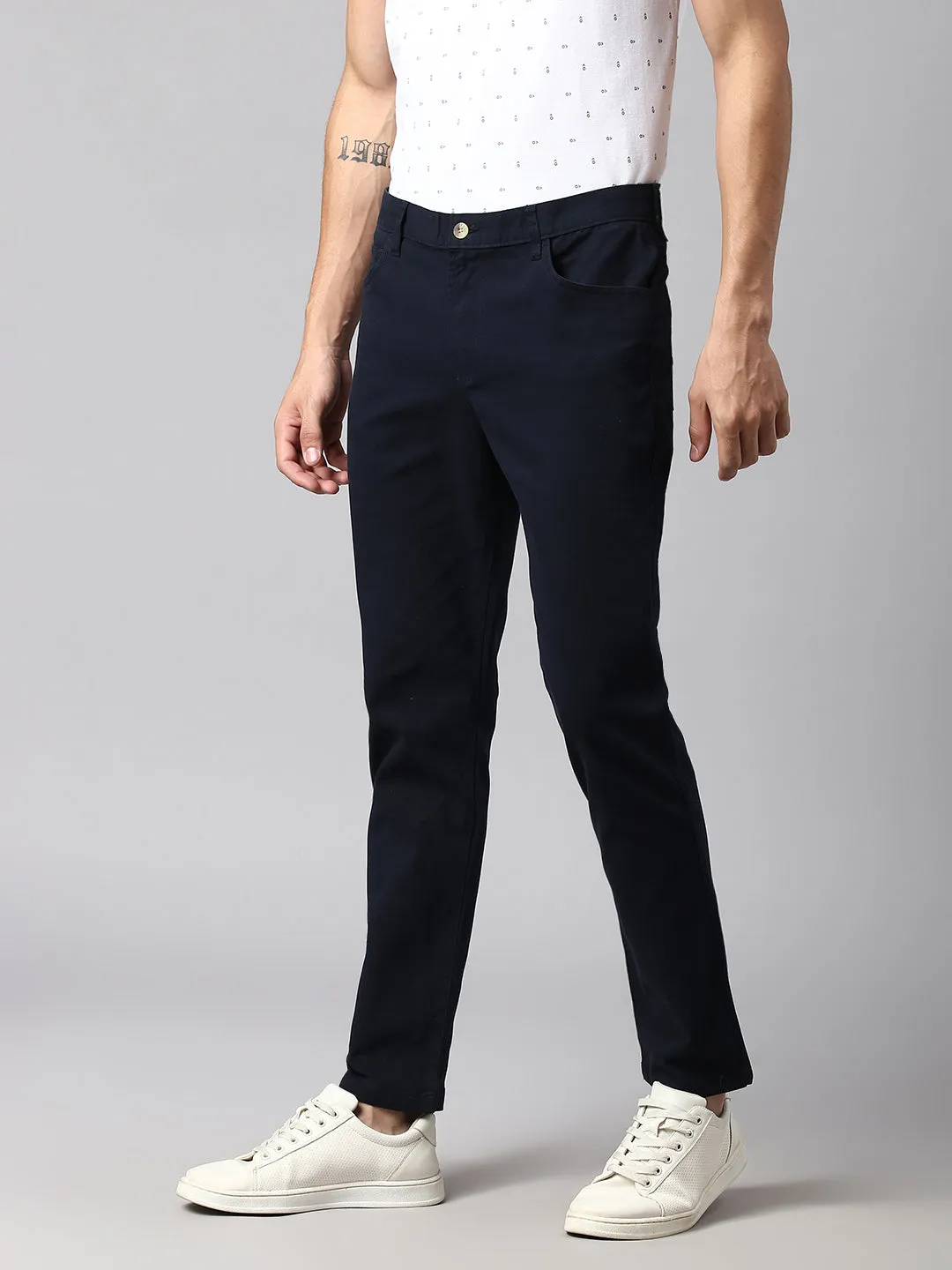 Men's Navy Solid Chino