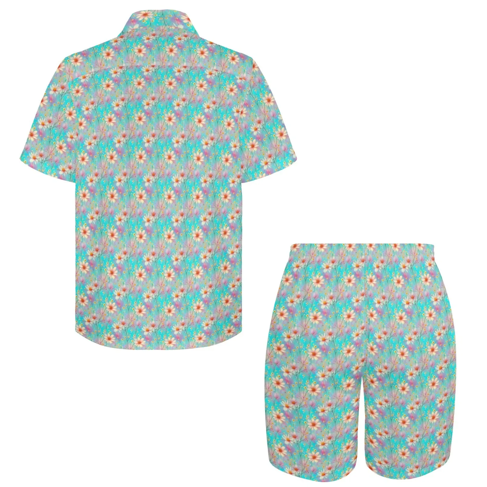 Men's Shirt & Shorts Set Green Floral Men's Shirt and Shorts Outfit (Set26)