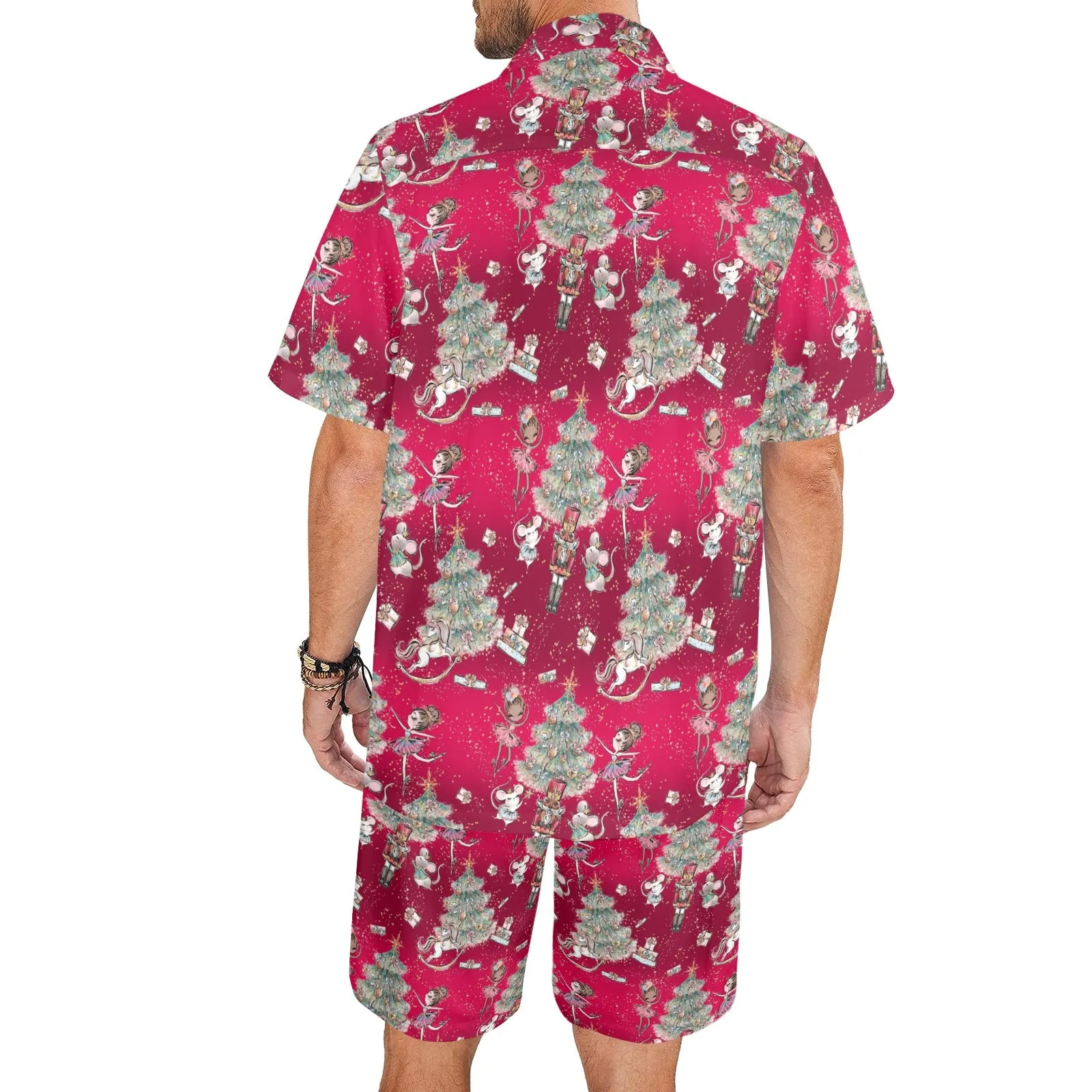 Men's Shirt & Shorts Set Red Sugar Plum Xmas Men's Shirt and Shorts Outfit (Set26)