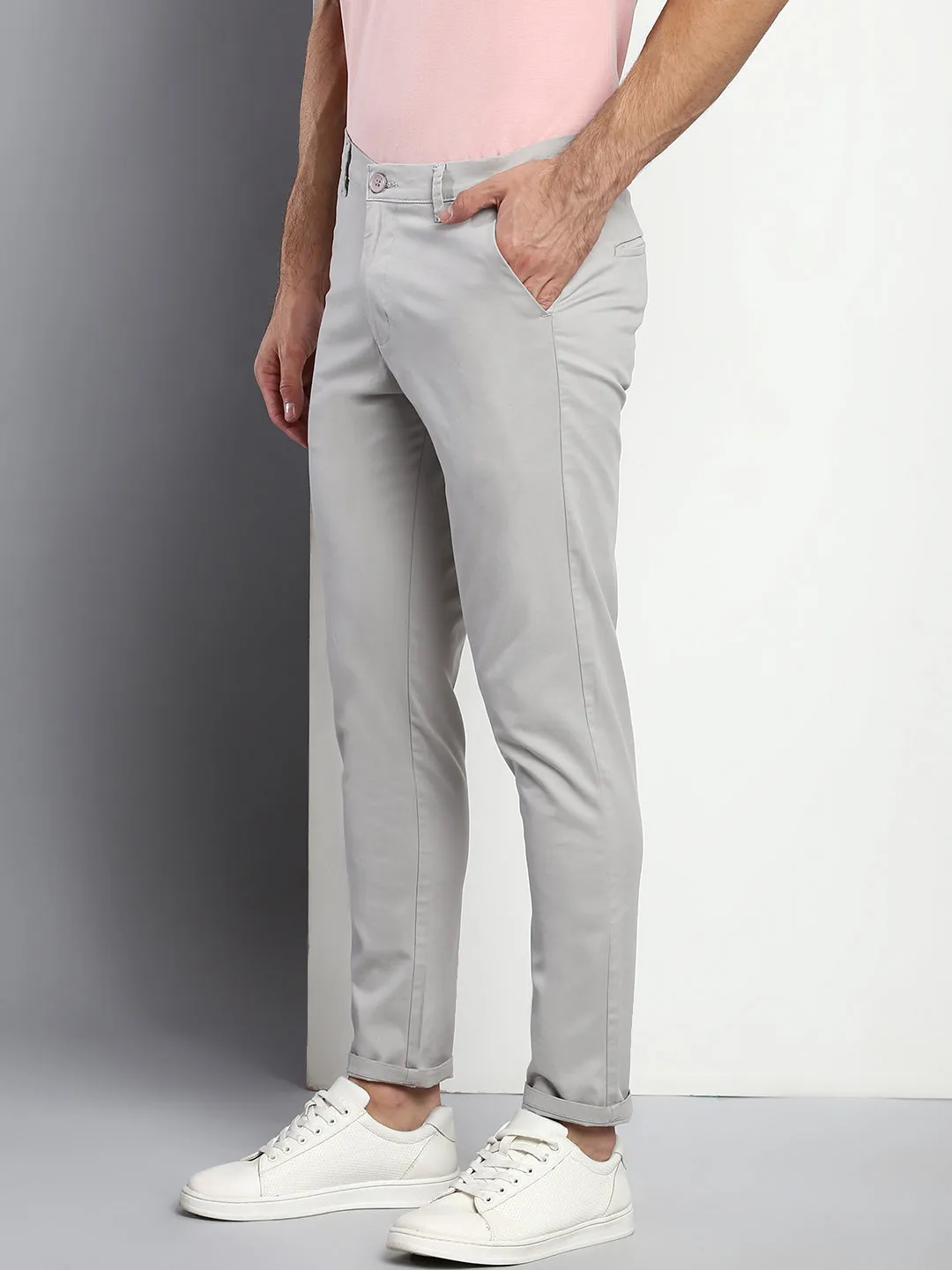 Men's Tapered Fit Cotton Chinos (Light Grey)