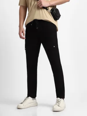 Mens's Black Solid Cargo Trousers