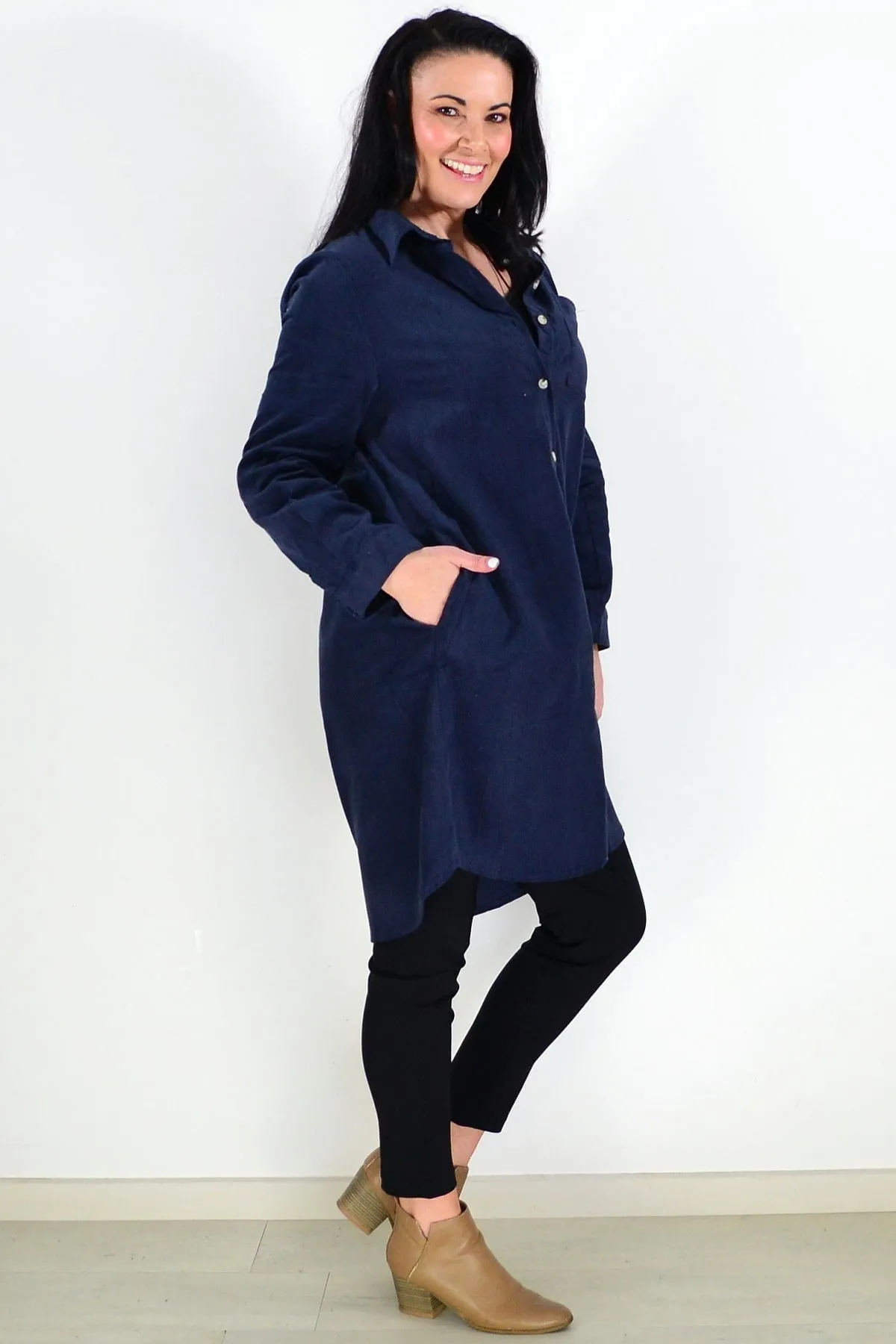 Navy Blue Corduroy Tunic Shirt