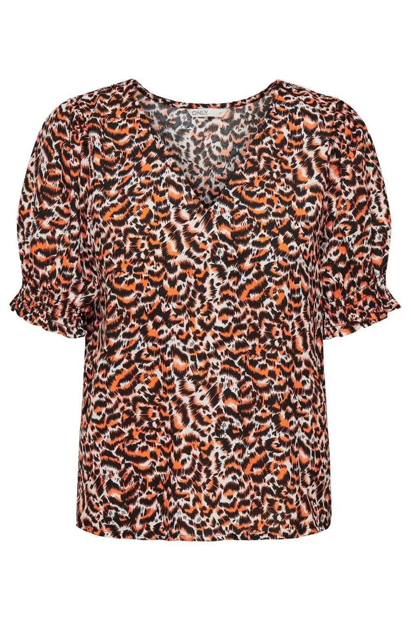 Onljanet S/s V-neck Smock Top Cs Pt - Oranje Dessin