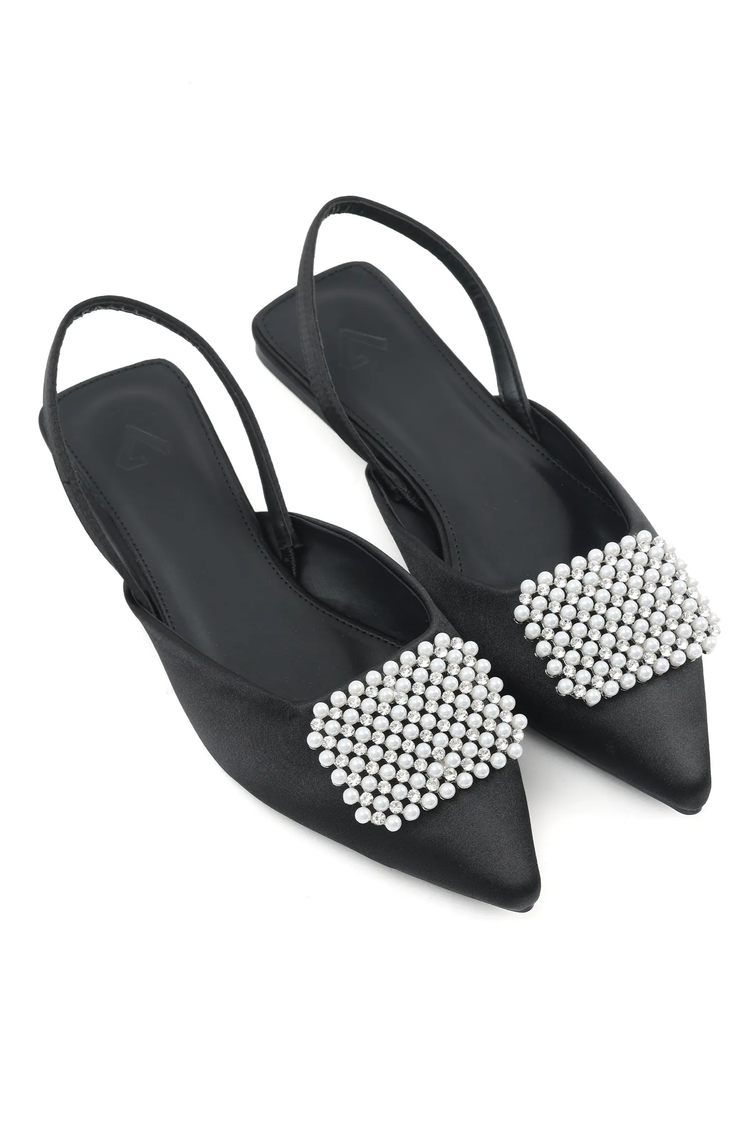 PEARL EMBELLISHED FLATS-BLACK