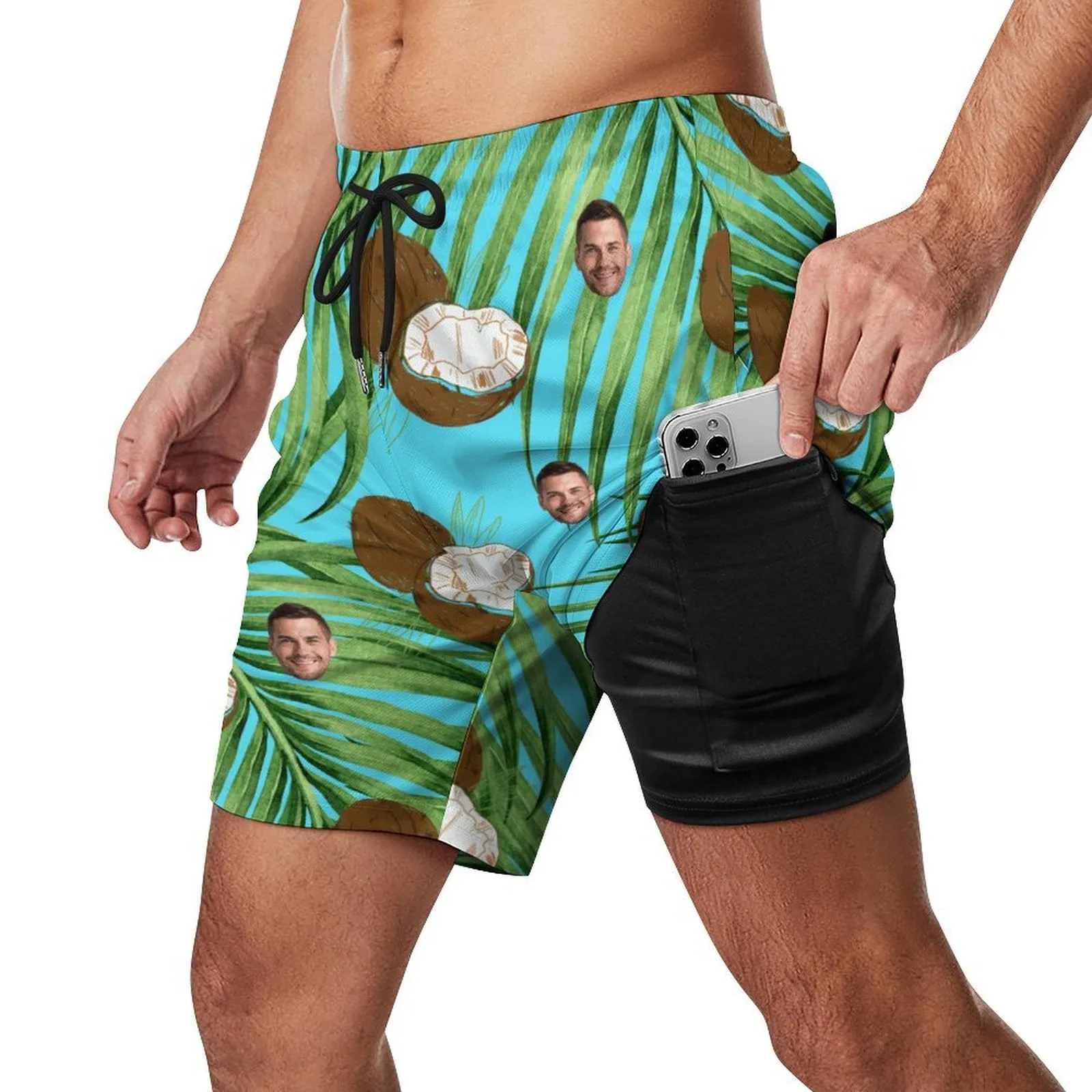 Personalized Face Photo Men's Beach Compression Liner Shorts Summer Trunks