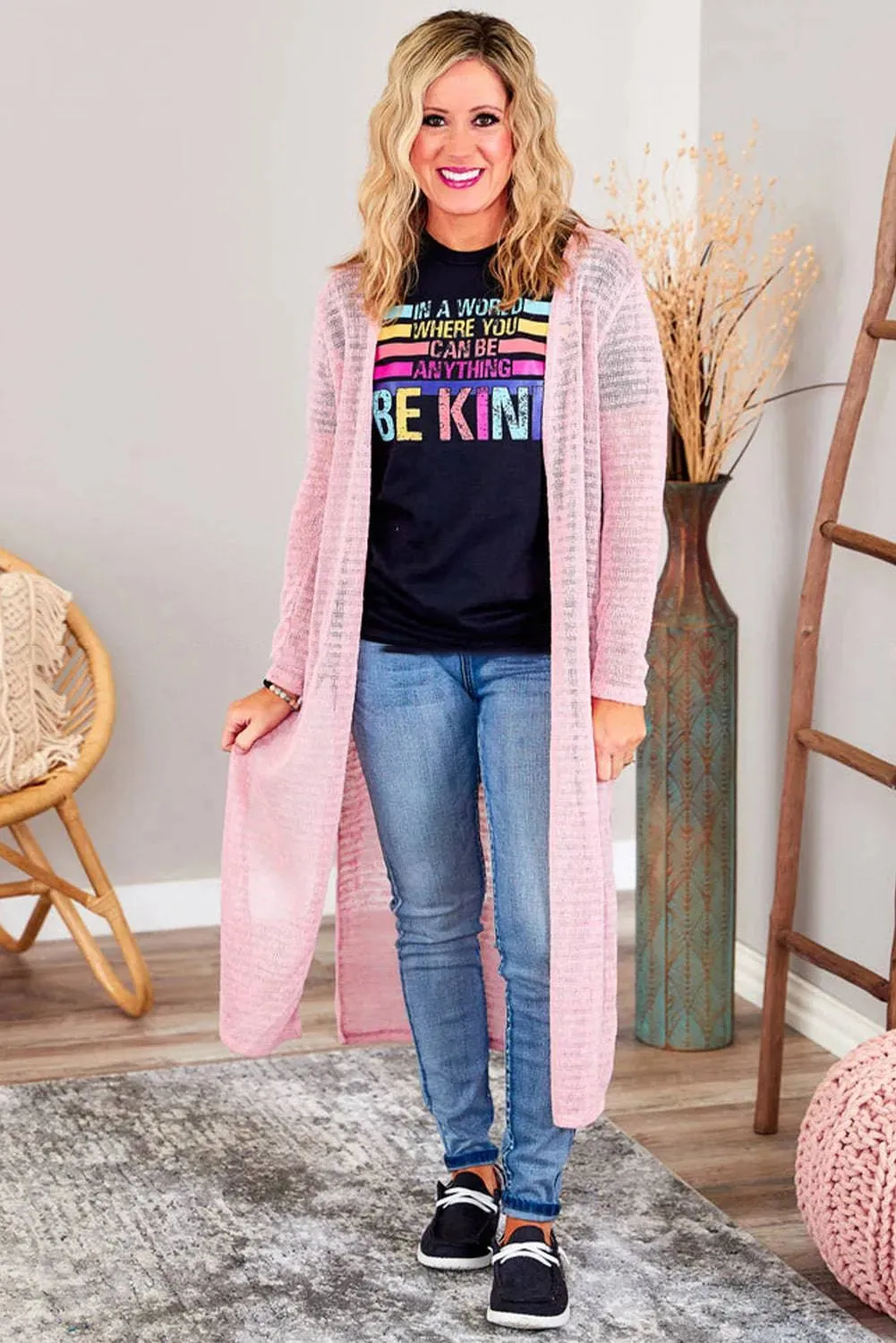 Plus Size Pink Sheer Knit Cardigan