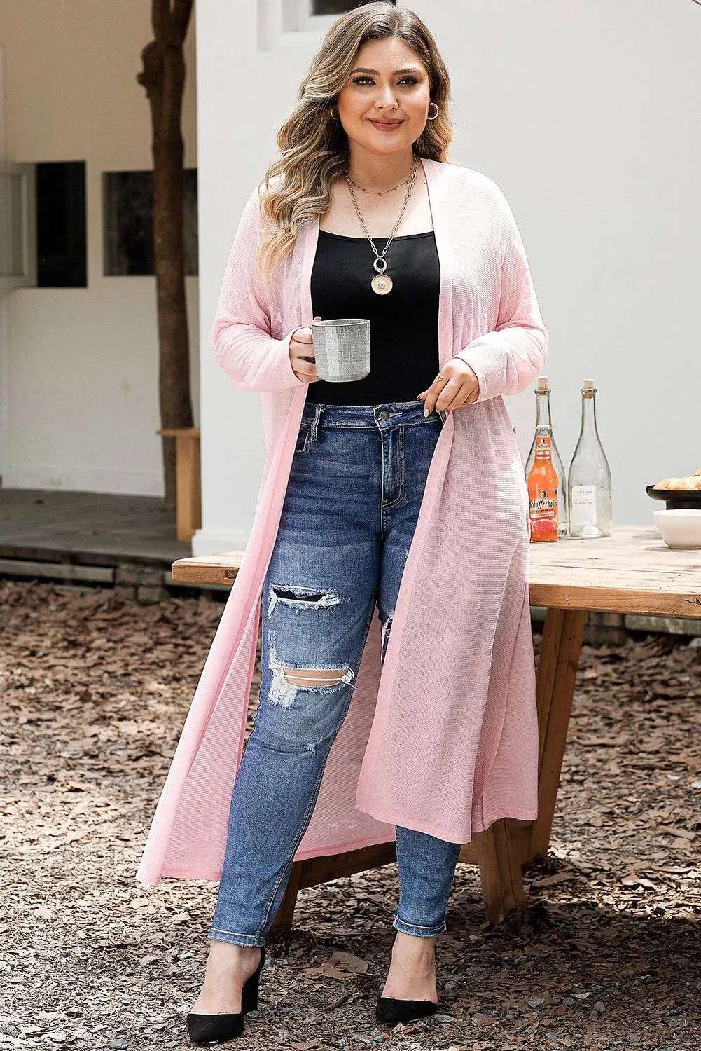 Plus Size Pink Sheer Knit Cardigan