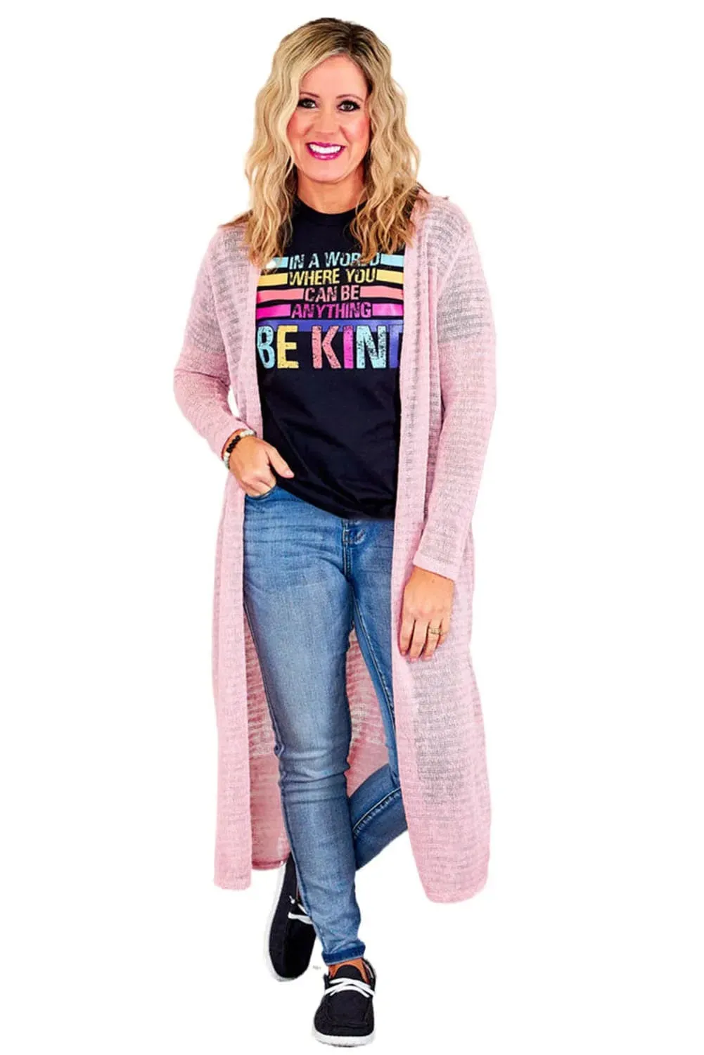 Plus Size Pink Sheer Knit Cardigan