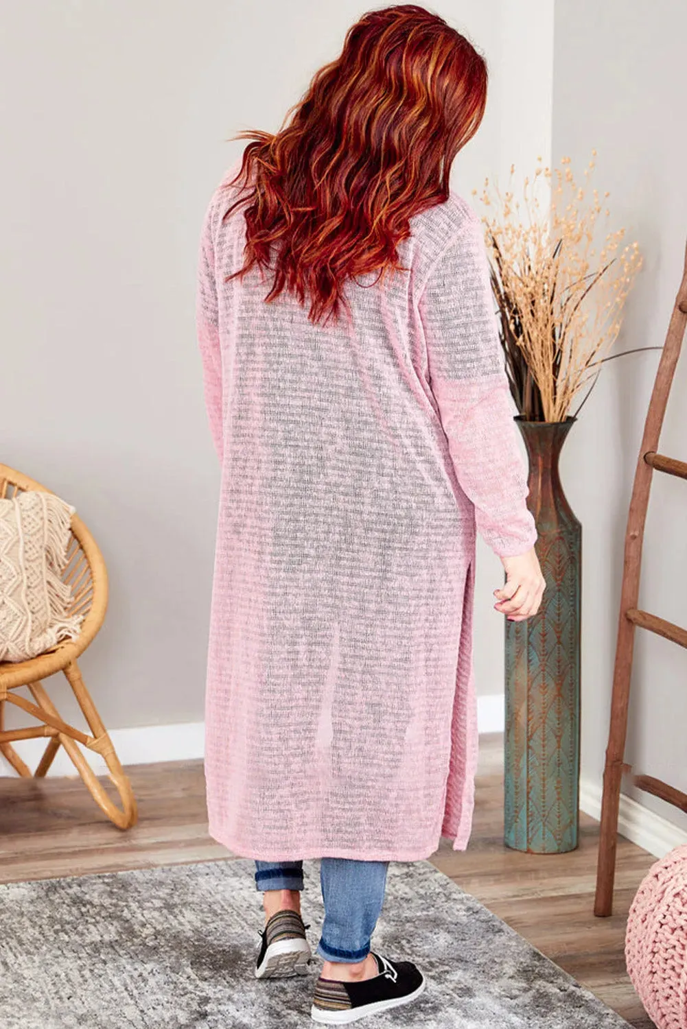 Plus Size Pink Sheer Knit Cardigan