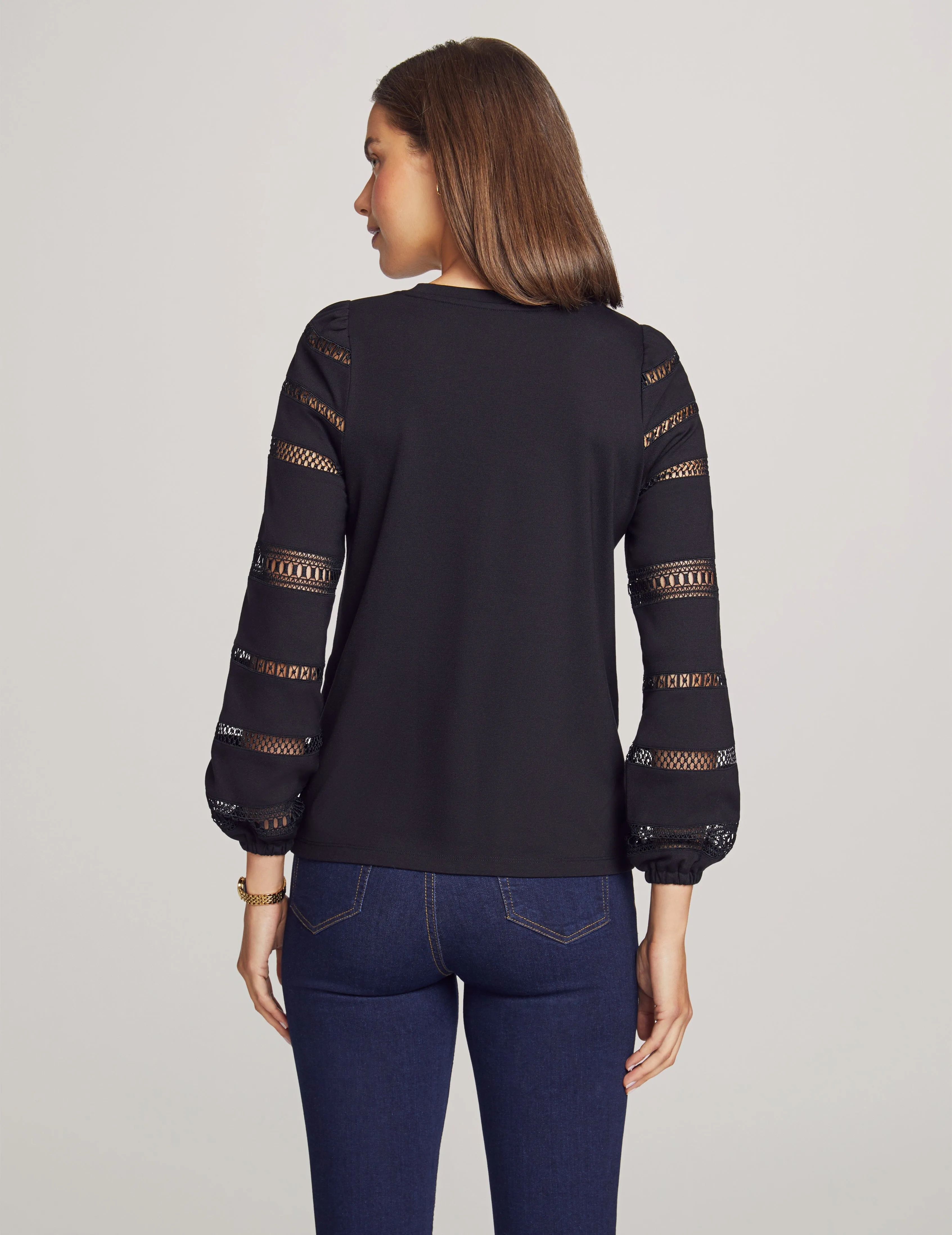 Serenity Knit Lace Sleeve Tee- Sale