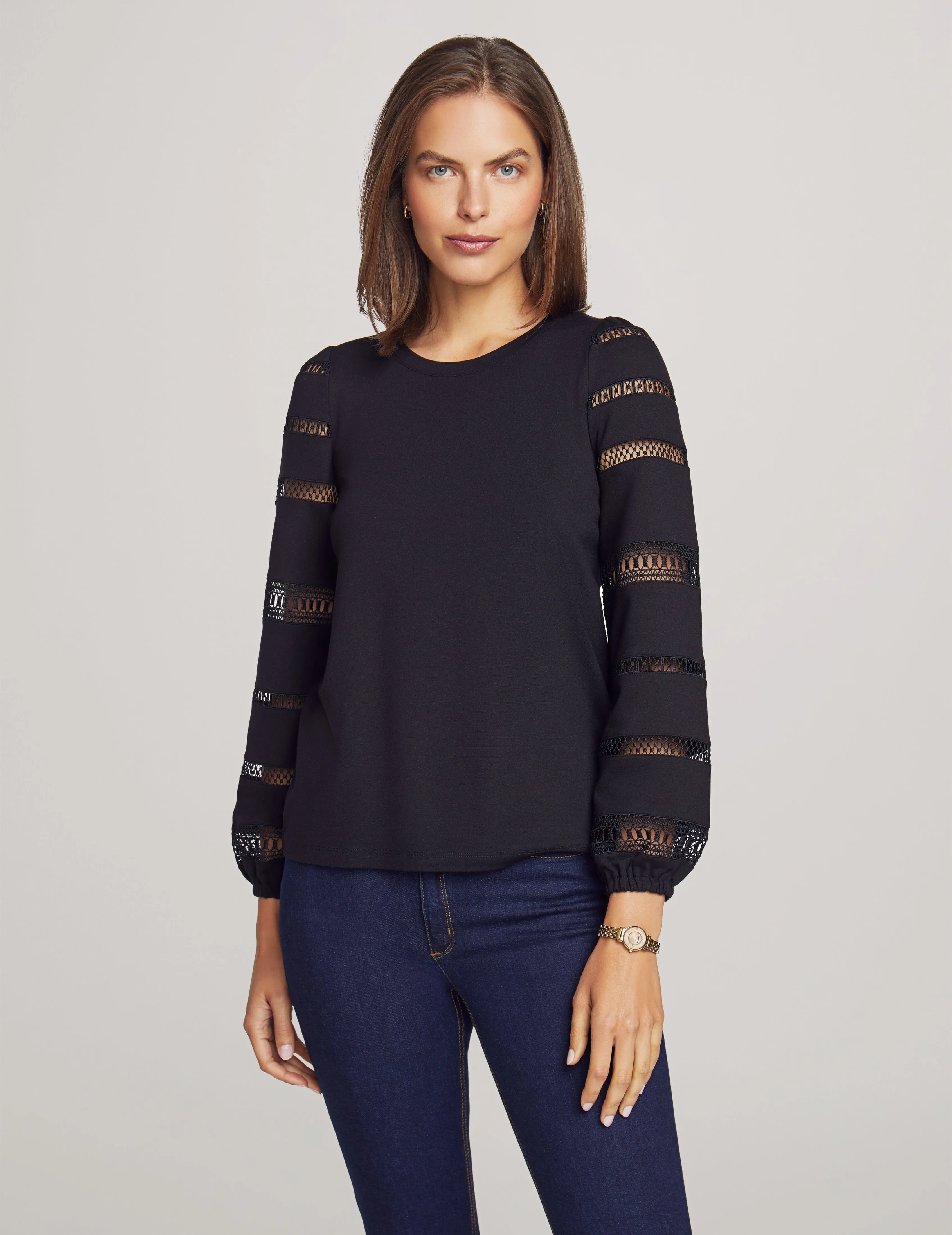 Serenity Knit Lace Sleeve Tee- Sale