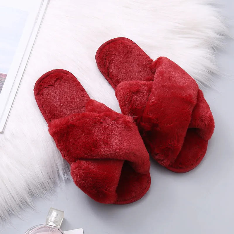 Slippers Women Indoor Plush Thick-soled Home Household Furry Non-slip Soft Bottom Summer