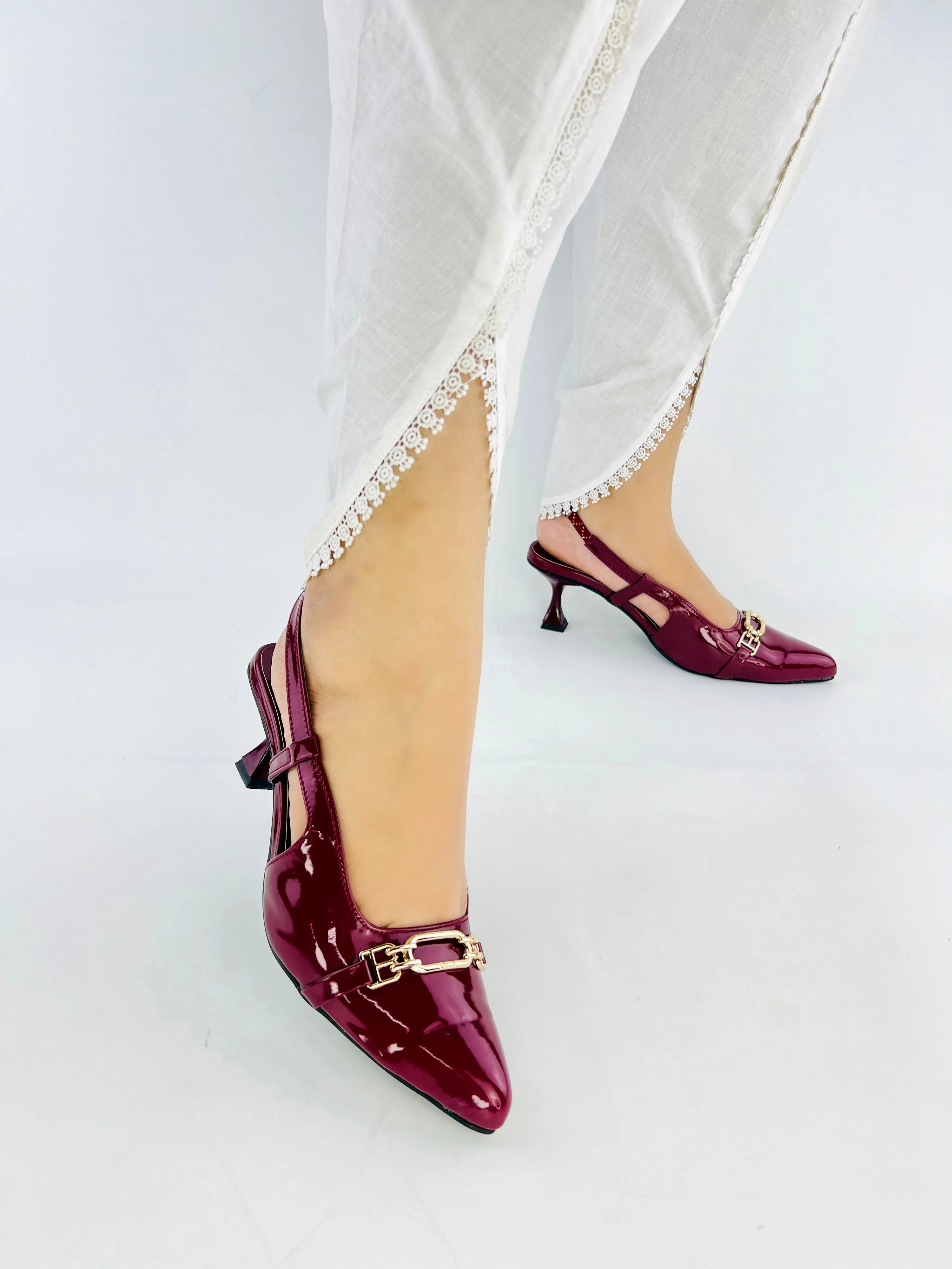 Spunkz burgundy patent leather Slingback Heels