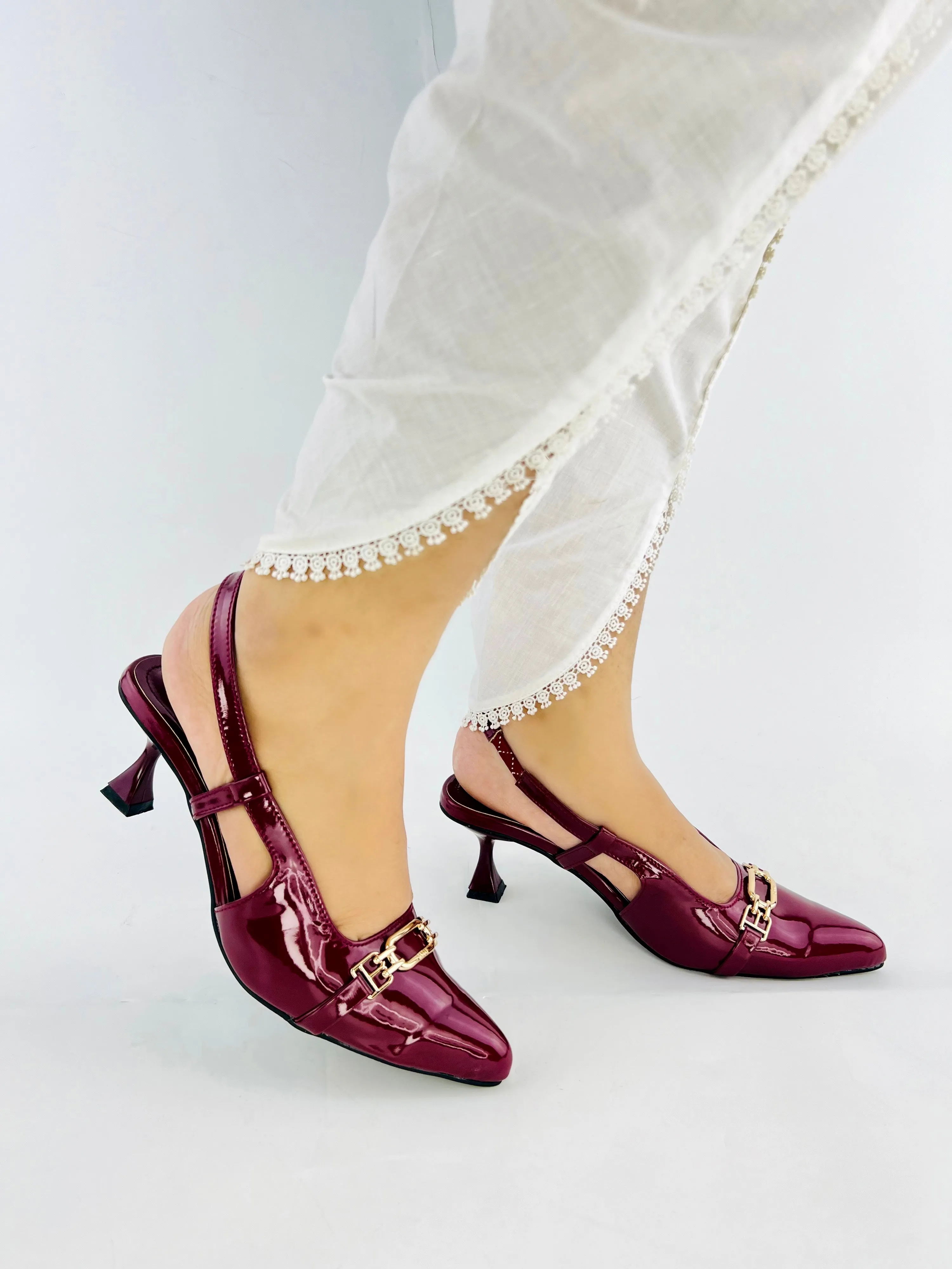 Spunkz burgundy patent leather Slingback Heels