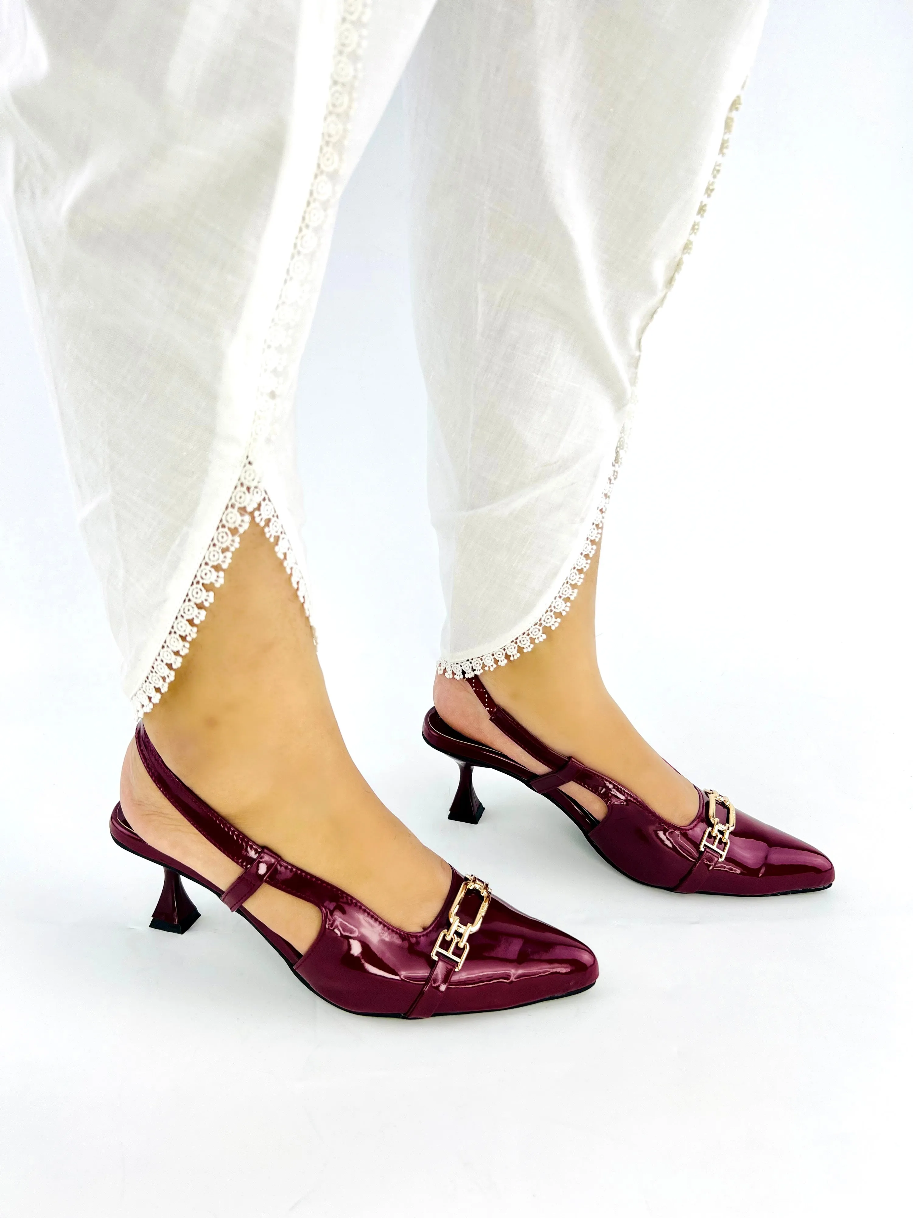 Spunkz burgundy patent leather Slingback Heels