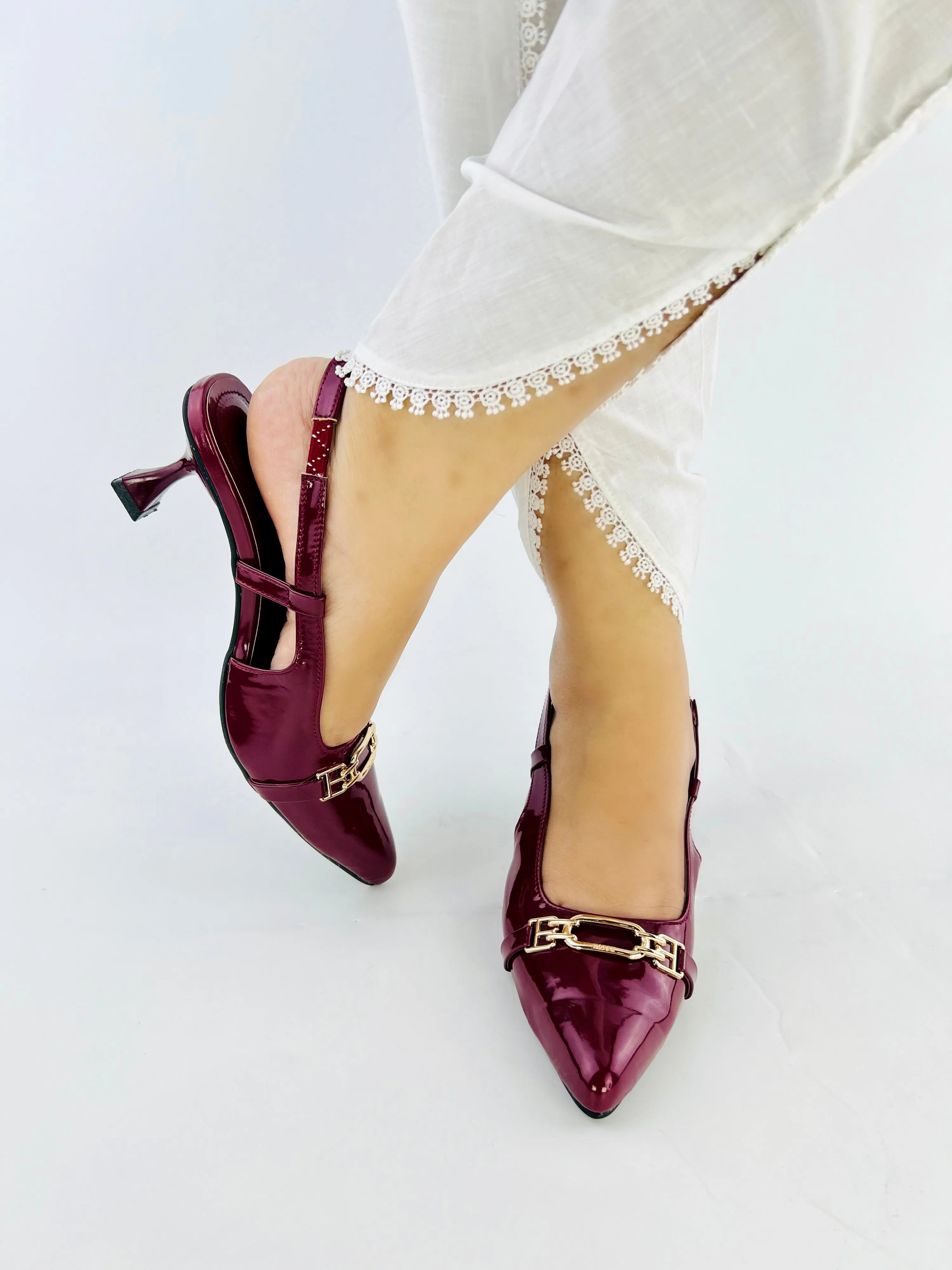 Spunkz burgundy patent leather Slingback Heels