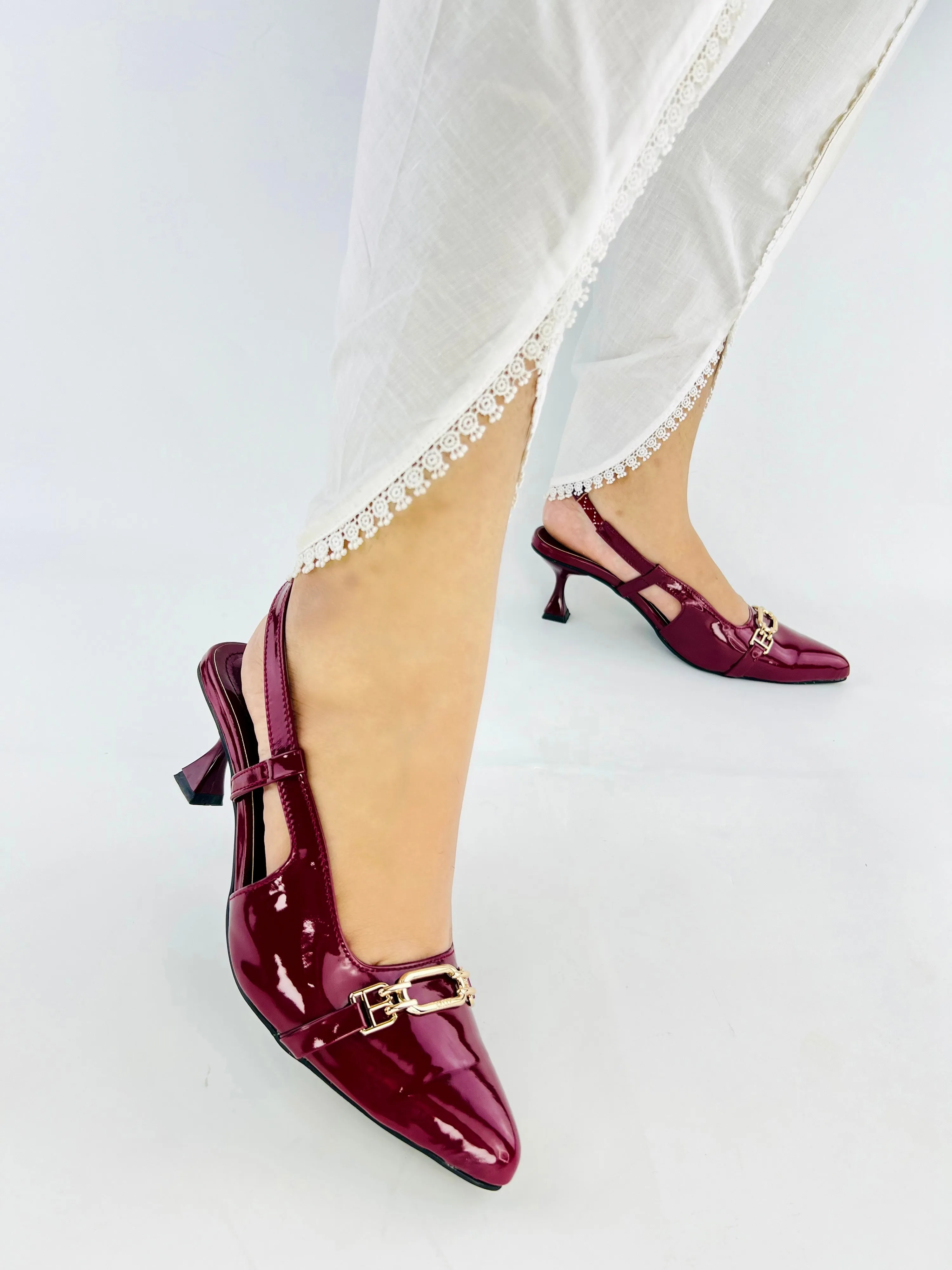 Spunkz burgundy patent leather Slingback Heels