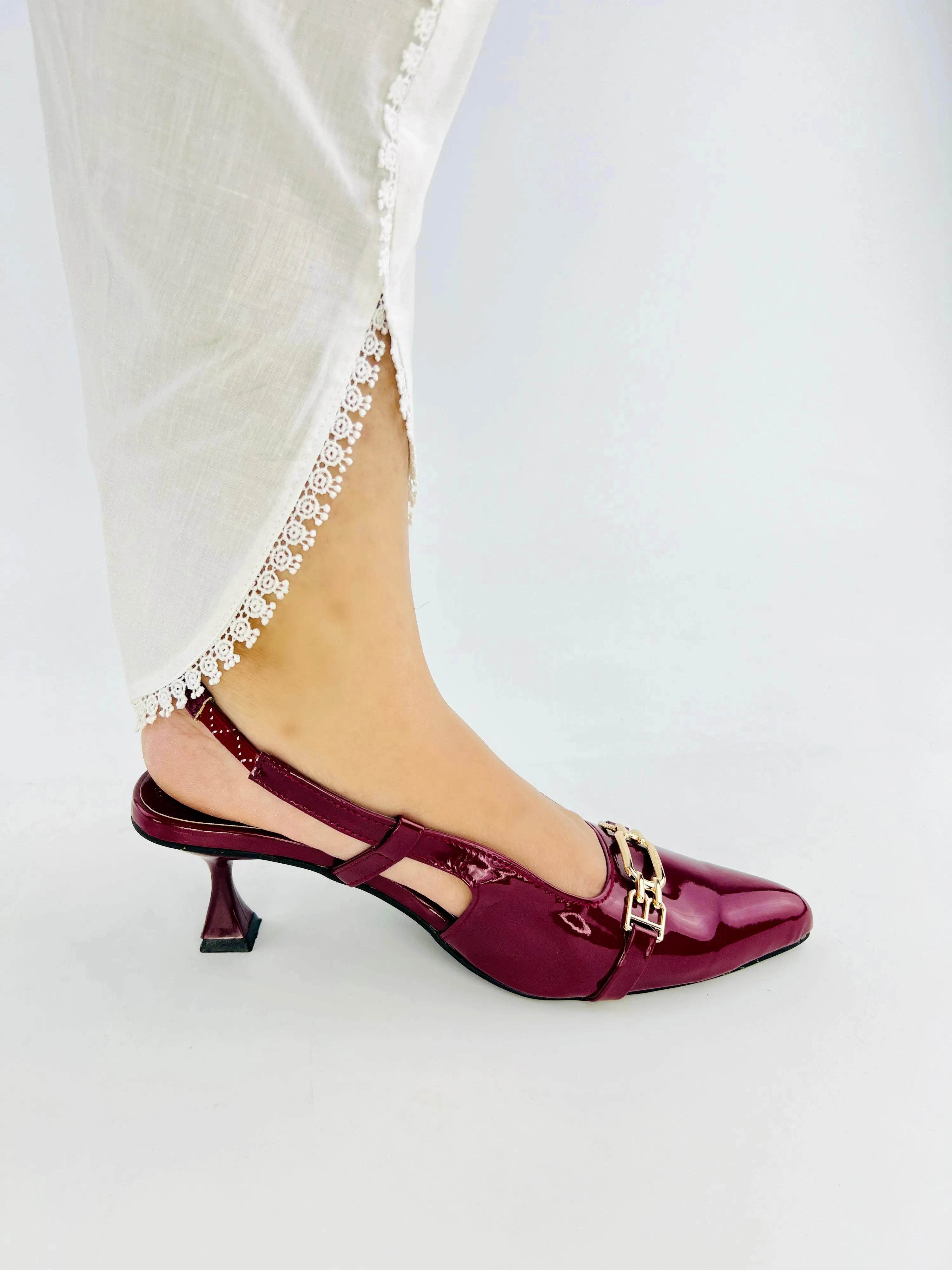 Spunkz burgundy patent leather Slingback Heels