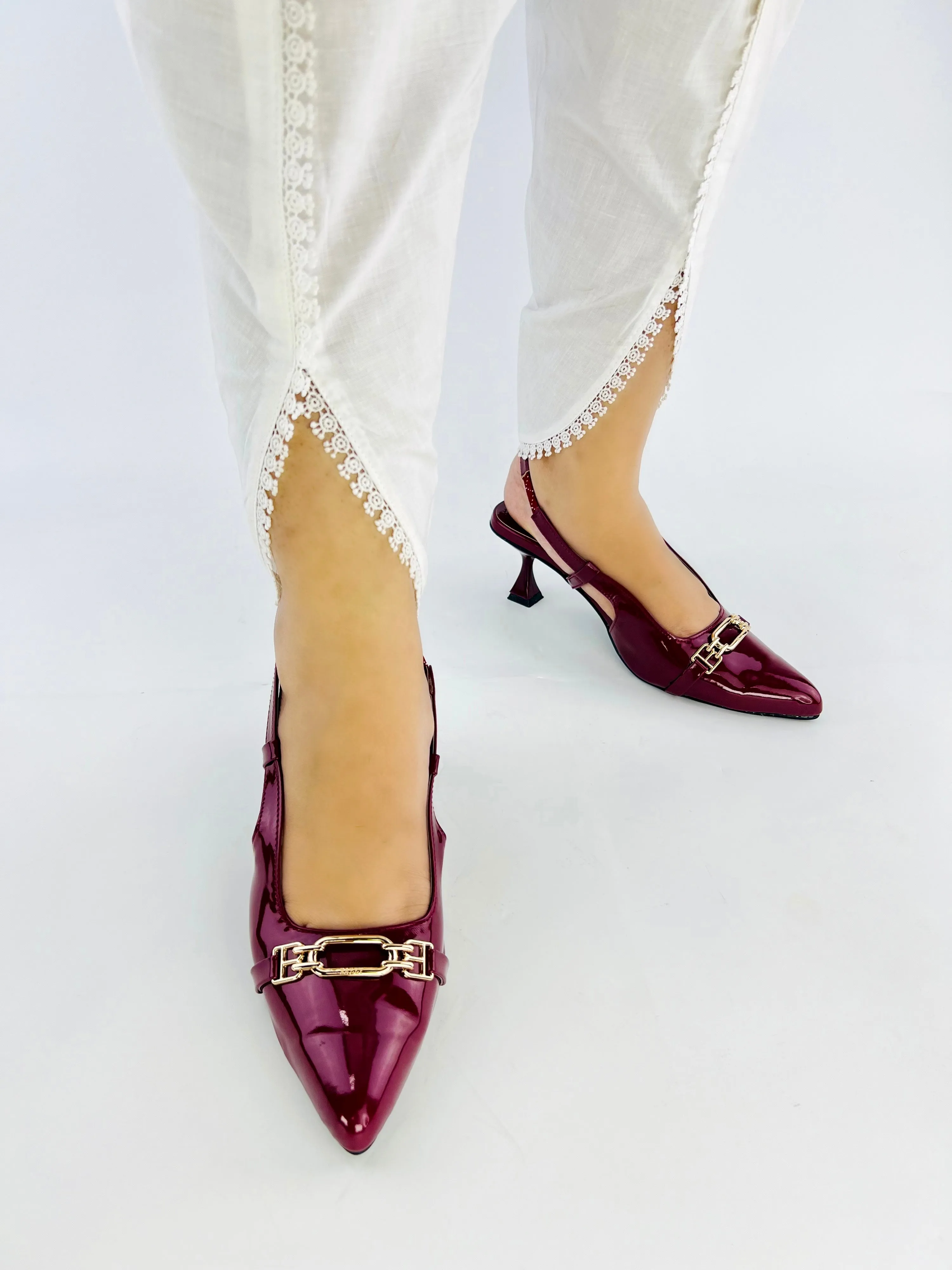 Spunkz burgundy patent leather Slingback Heels