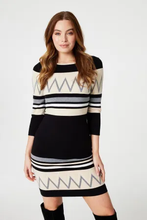 Stripy 3/4 Sleeve Knit Dress