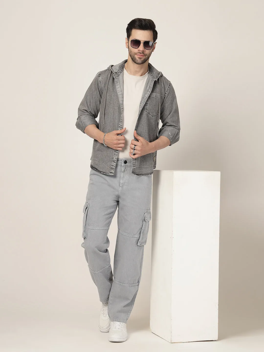 Style Quotient Men Grey Relaxed Fit Mid Rise Cargos