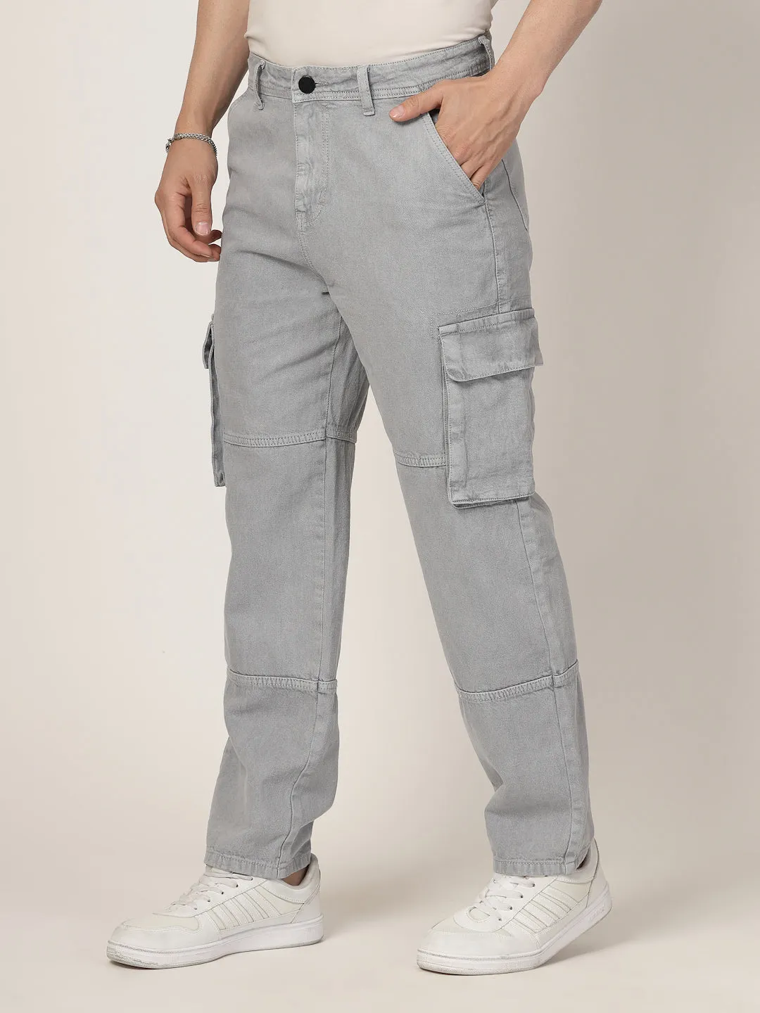 Style Quotient Men Grey Relaxed Fit Mid Rise Cargos