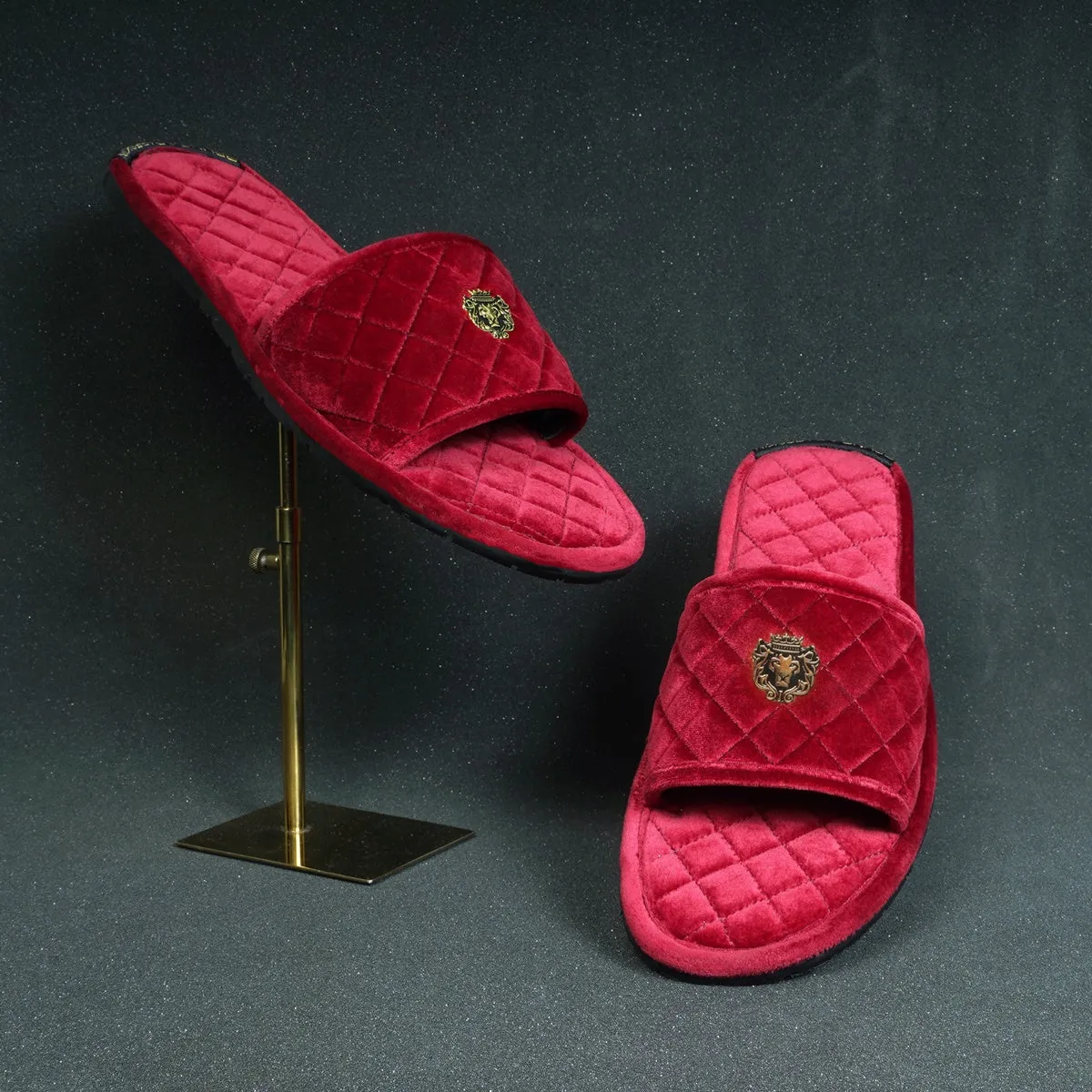 Super Soft  Slide-in Slippers in Red Italian Velvet