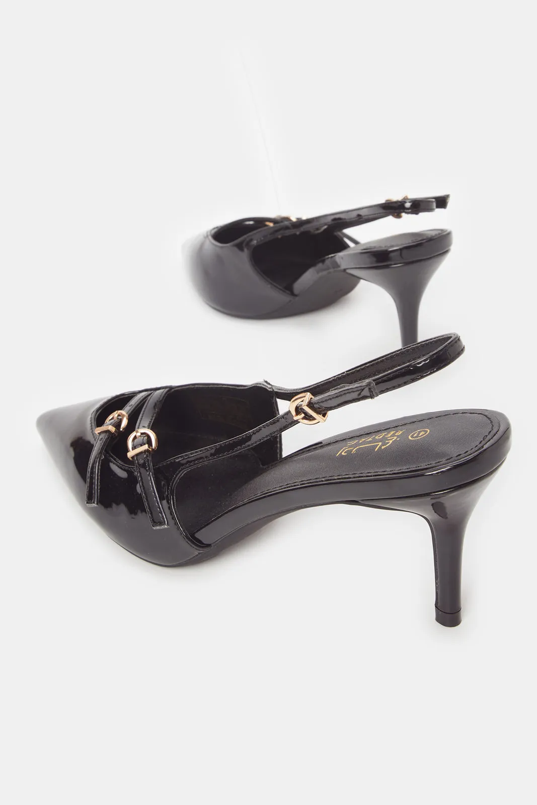 Women Black Buckle Slingback With Heels