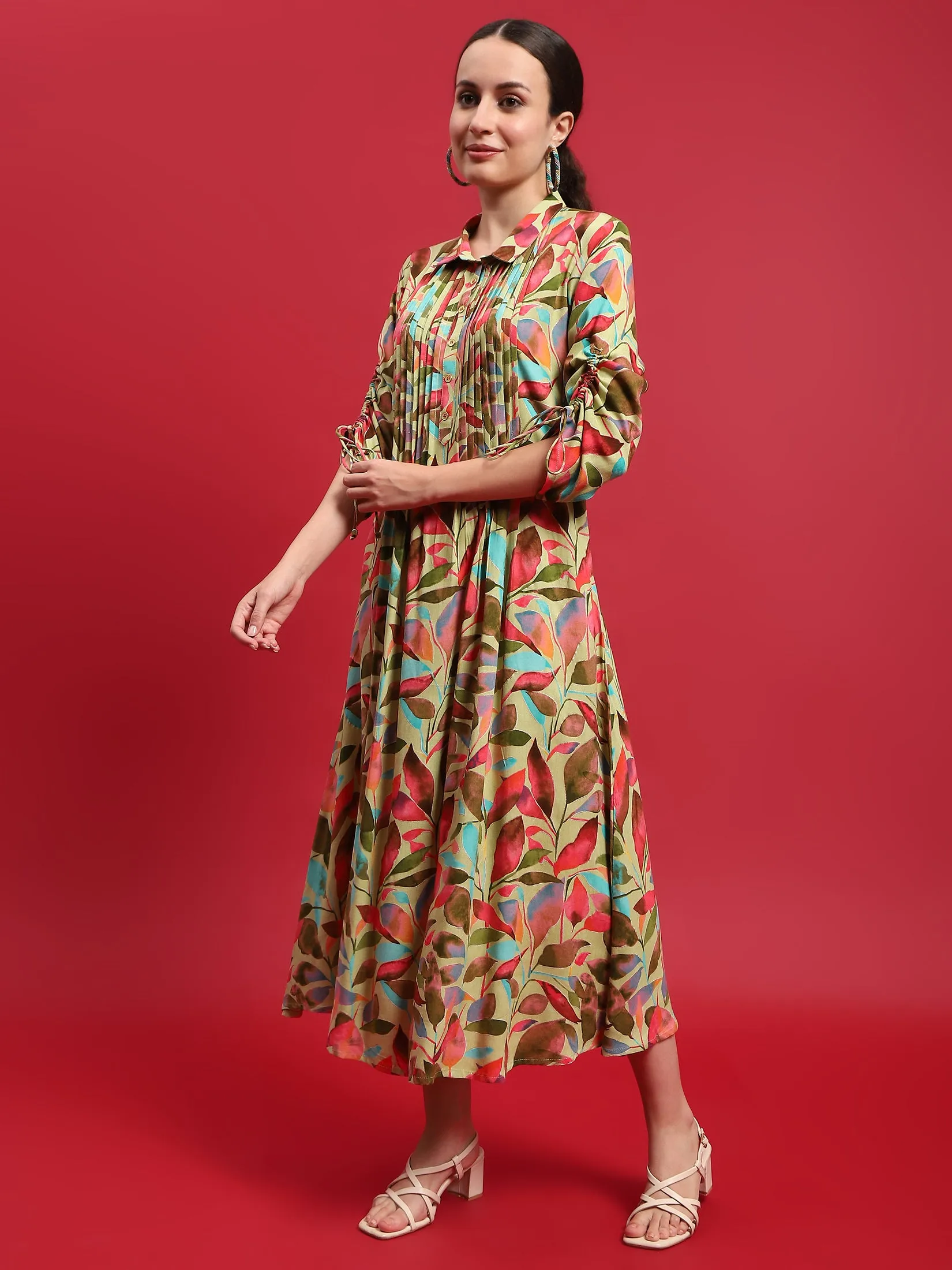 Women Liva Rayon Multicolor Floral Print Dress