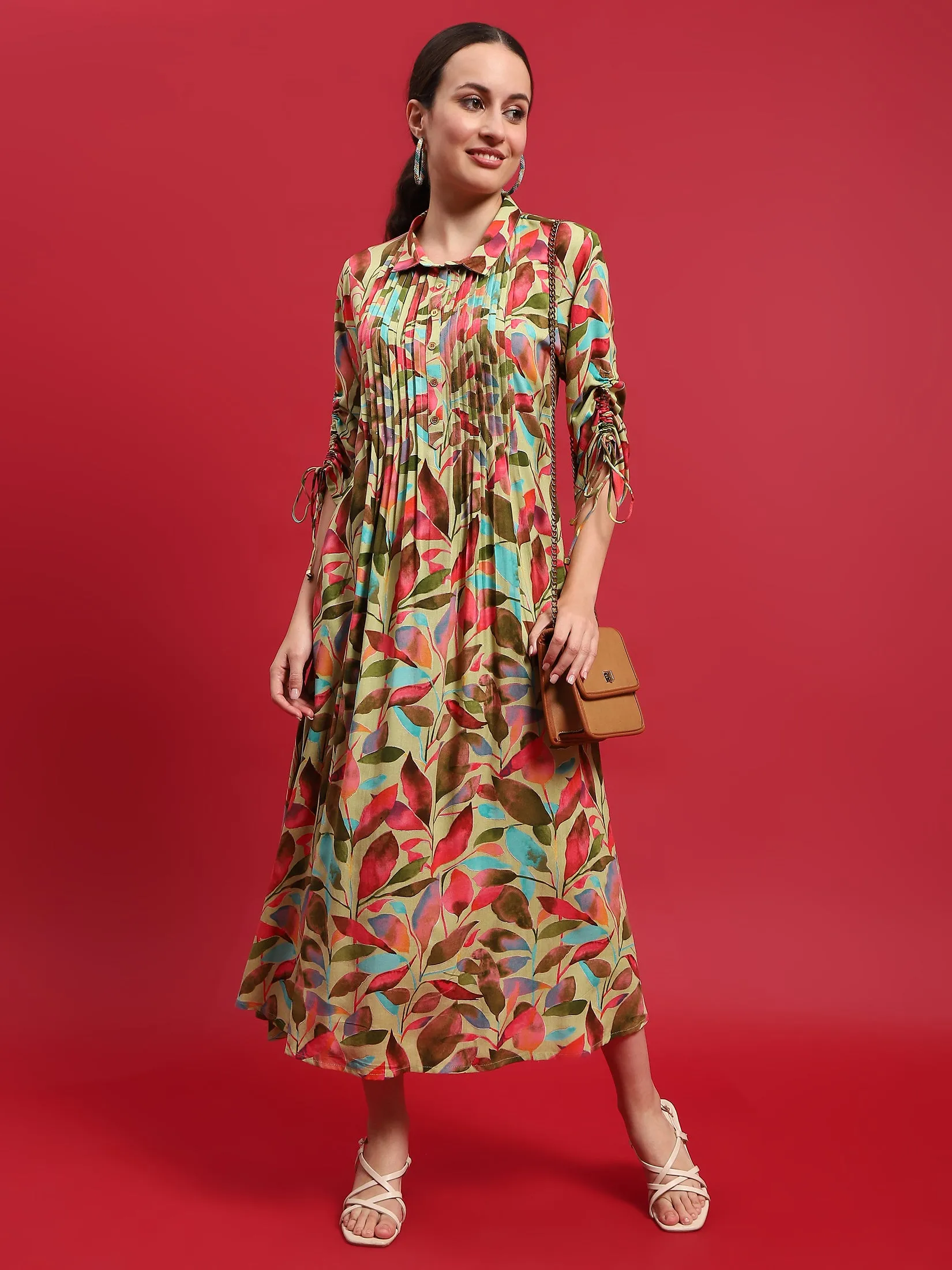 Women Liva Rayon Multicolor Floral Print Dress