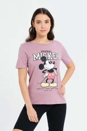 Women Mauve Mickey Printed T-Shirt