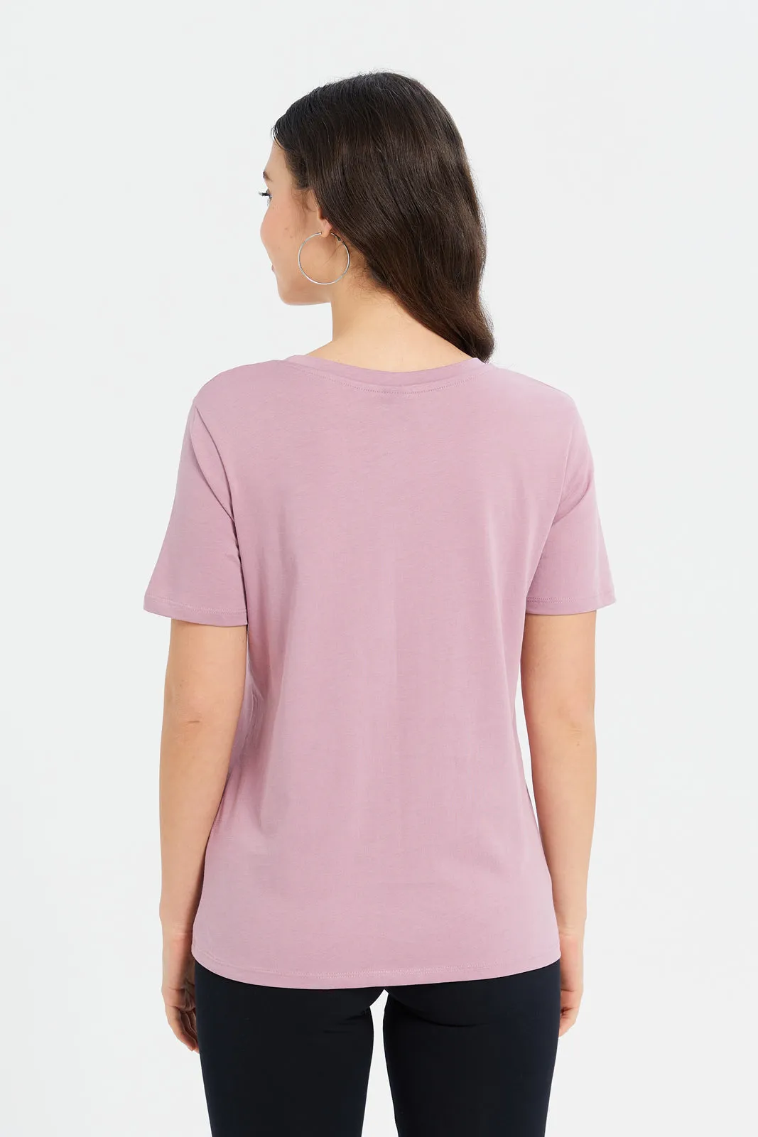 Women Mauve Mickey Printed T-Shirt